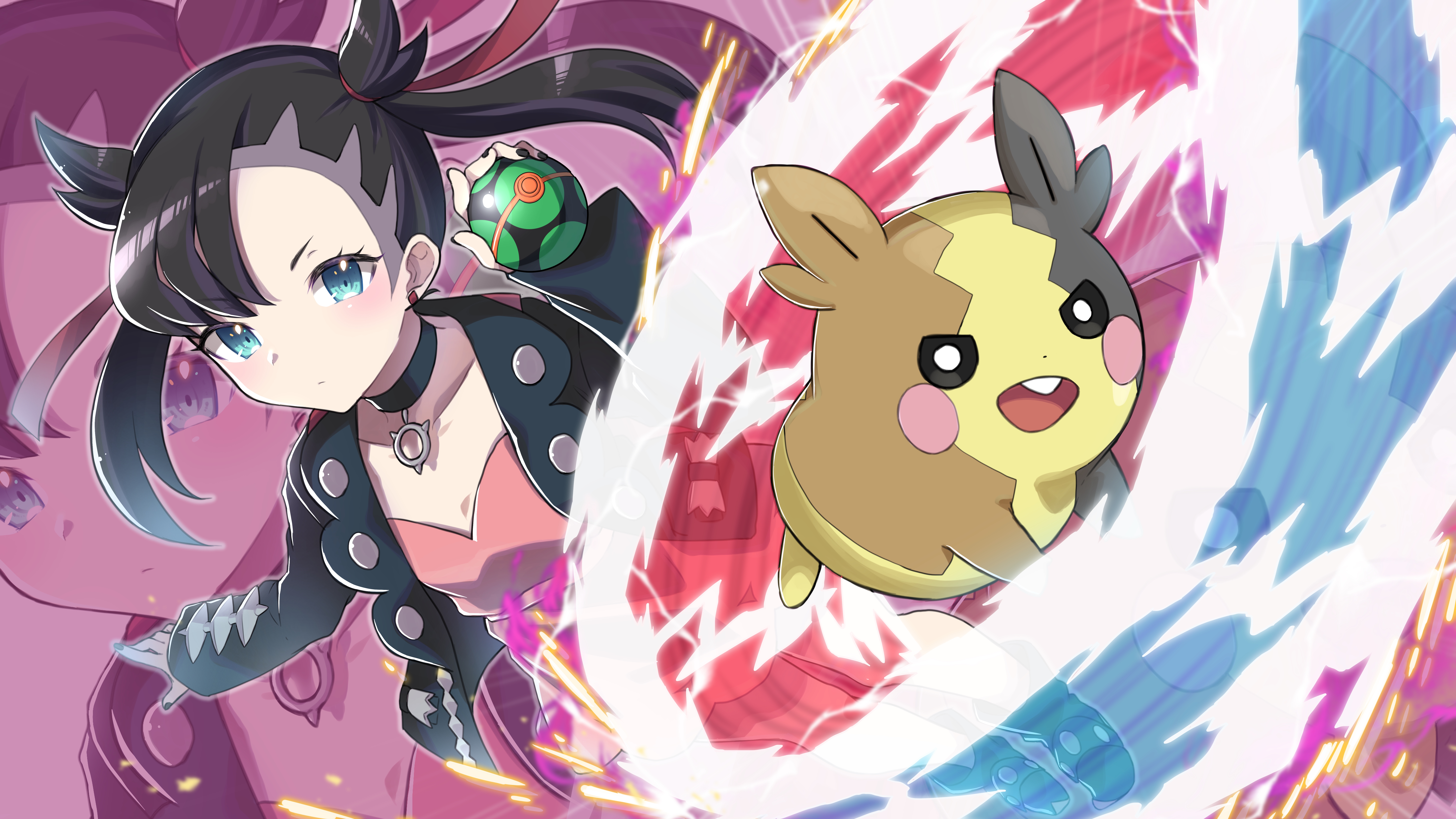 Anime 8268x4651 Pokémon Sword & Shield artwork anime Marnie (Pokémon) blushing anime girls Poke Ball