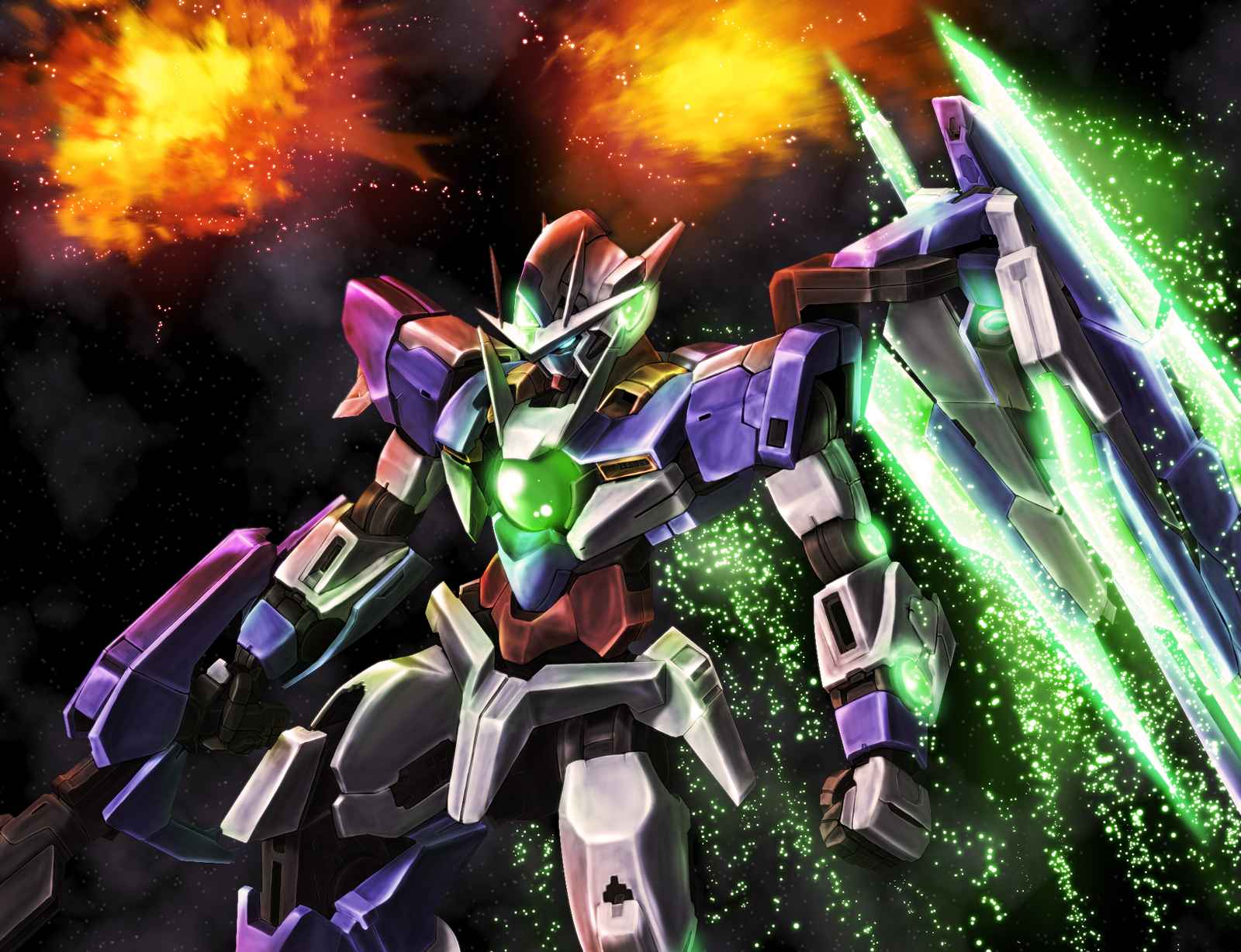Anime 1600x1228 00 Qan[T] Mobile Suit Gundam 00 Super Robot Taisen anime mechs Gundam artwork digital art fan art