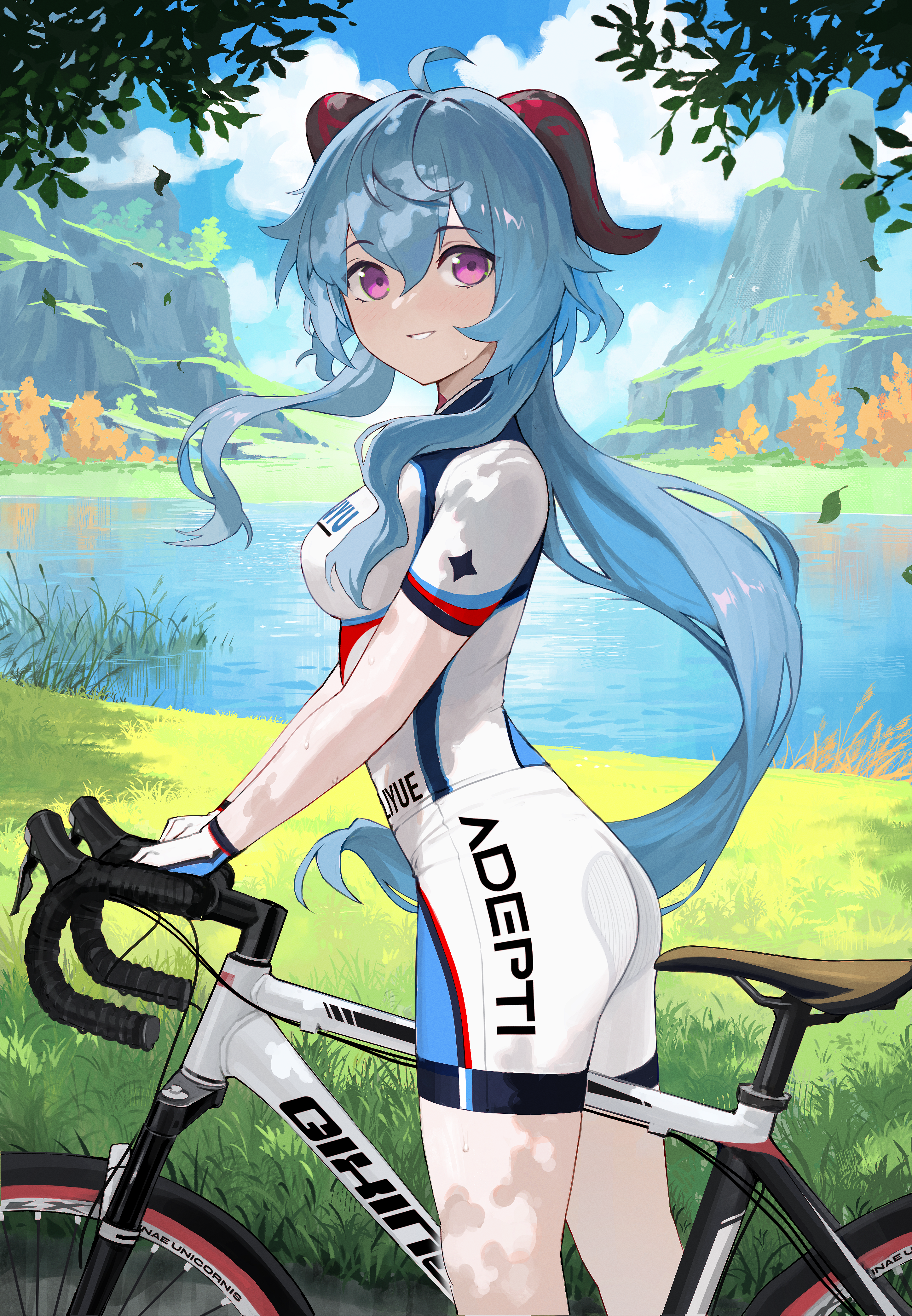 Anime 2894x4177 Genshin Impact bike shorts bicycle Ganyu (Genshin Impact) anime girls blue hair horns