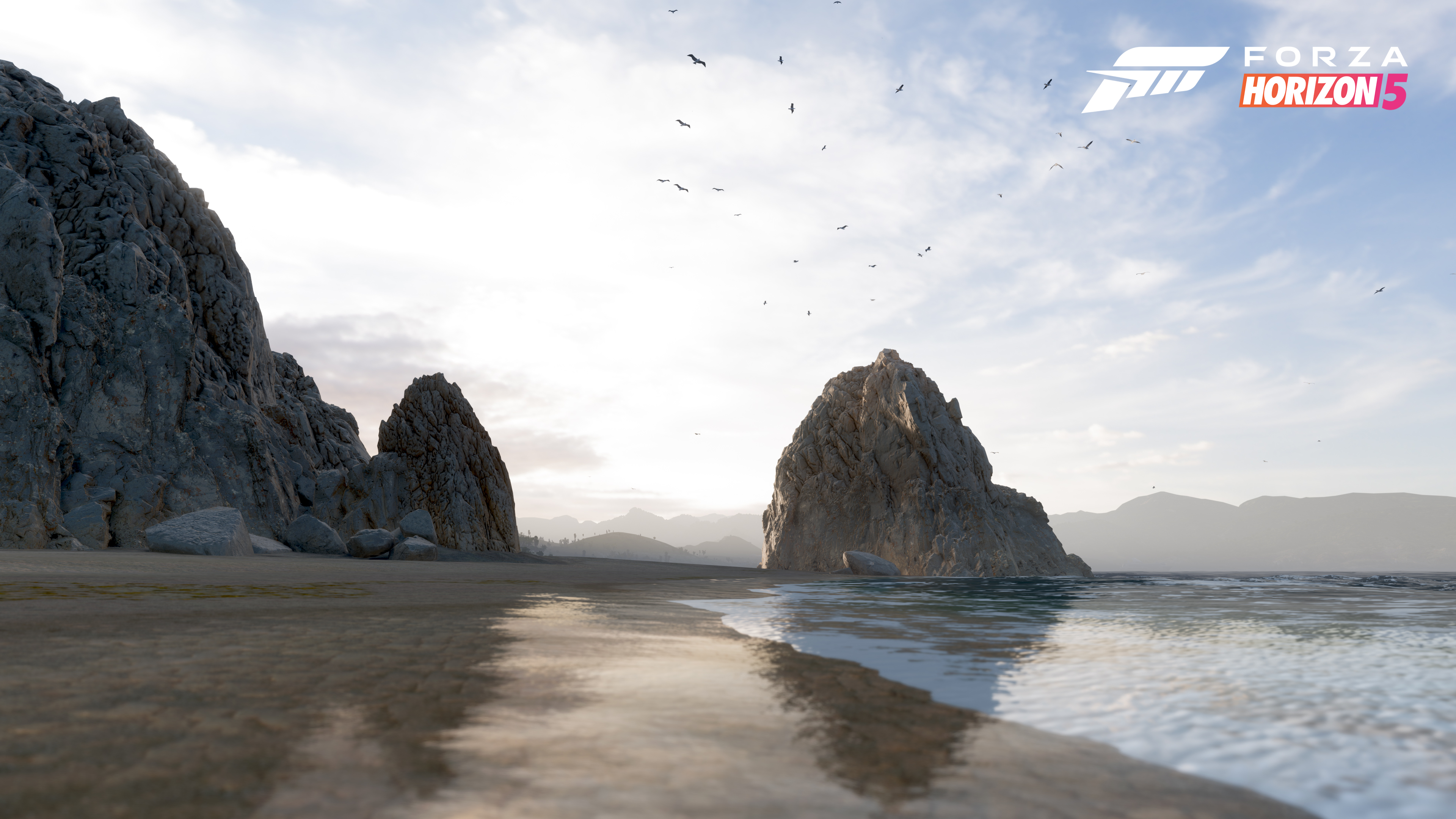 General 3840x2160 Forza Horizon 5 video games sea beach rocks sky clouds CGI