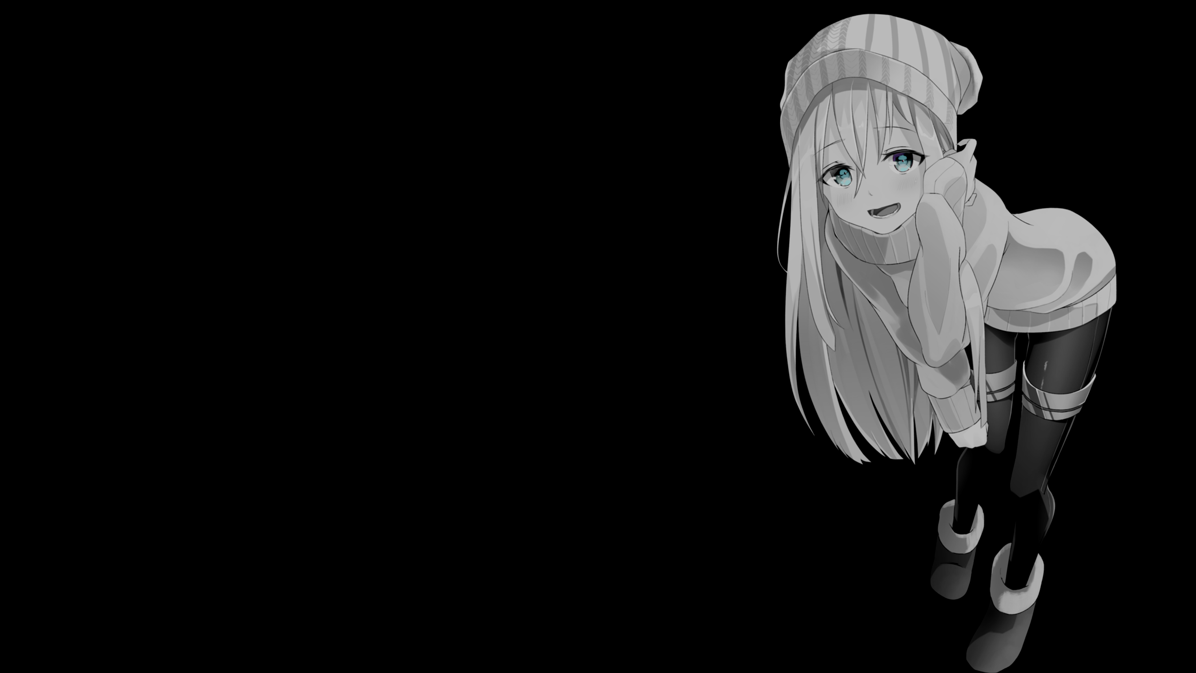 Anime 3840x2160 selective coloring black background dark background simple background anime girls hat