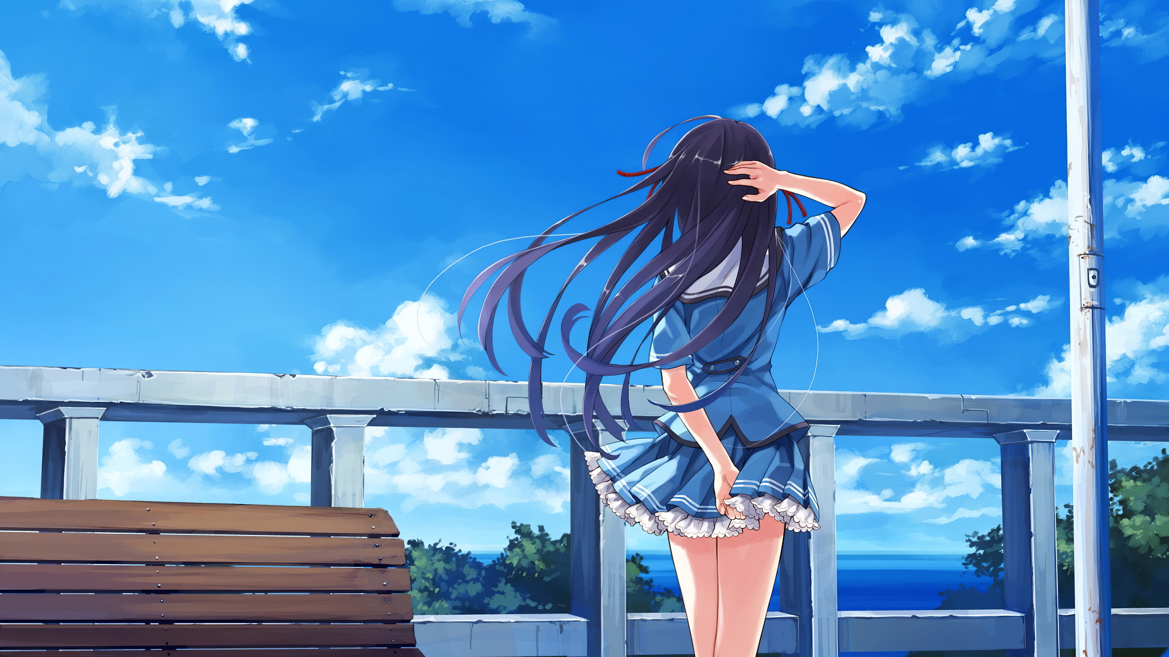 Anime 3840x2160 anime anime girls artwork digital art sky clouds school uniform schoolgirl