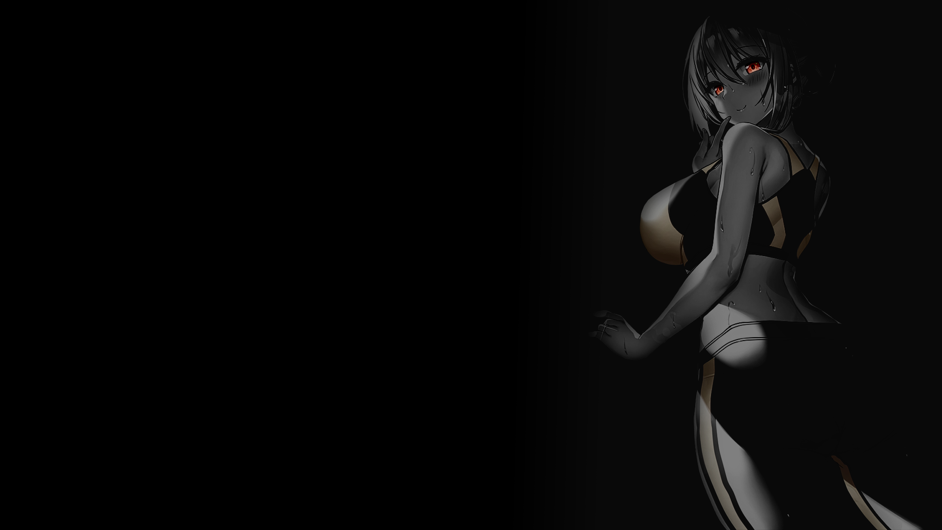 Anime 1920x1080 selective coloring black background dark background simple background anime girls big boobs sideboob