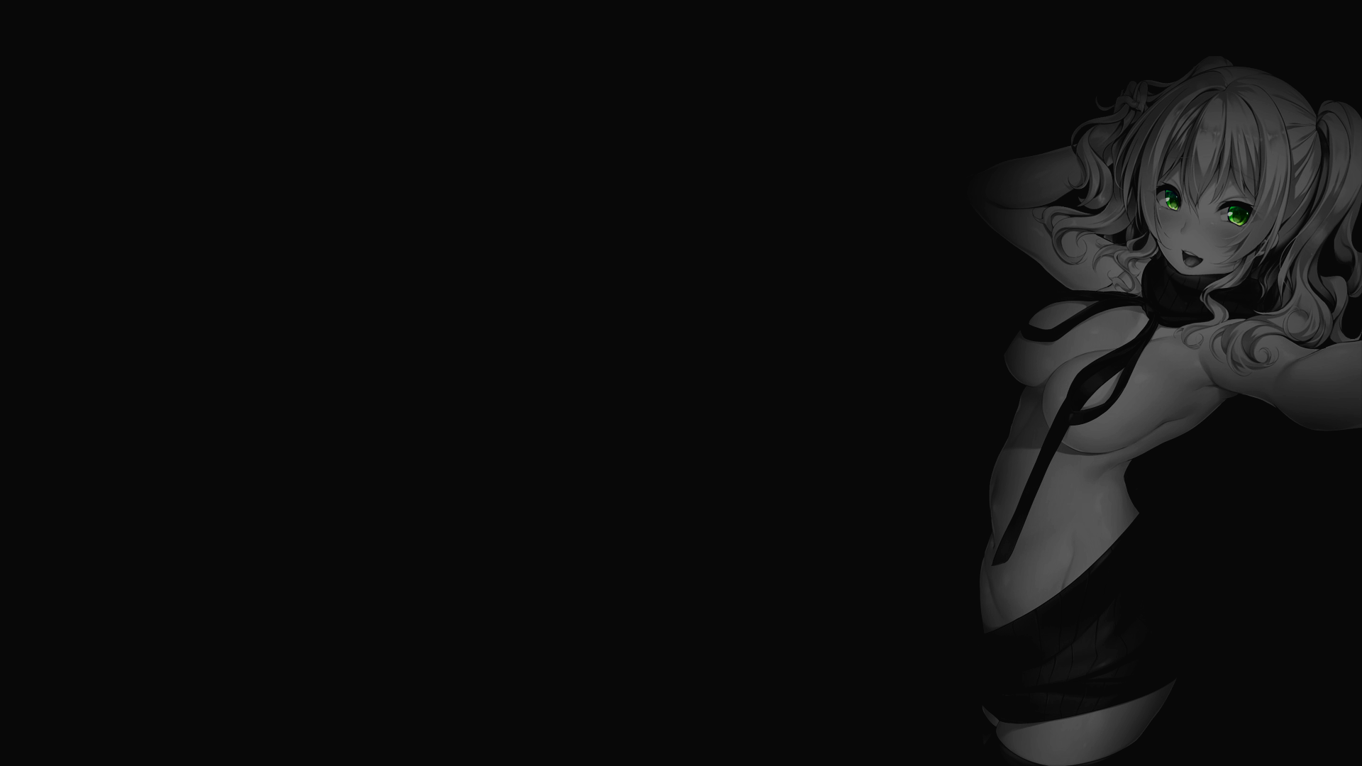 Anime 1920x1080 simple background black background dark background selective coloring anime girls strategic covering big boobs Kashima (KanColle) Kantai Collection