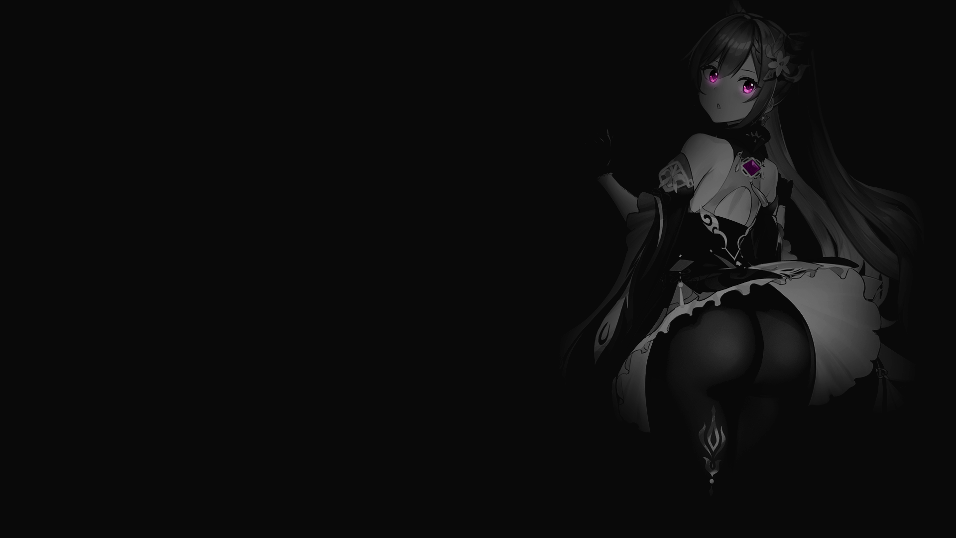 Anime 1920x1080 selective coloring black background dark background simple background anime girls ass upskirt Genshin Impact Keqing (Genshin Impact)