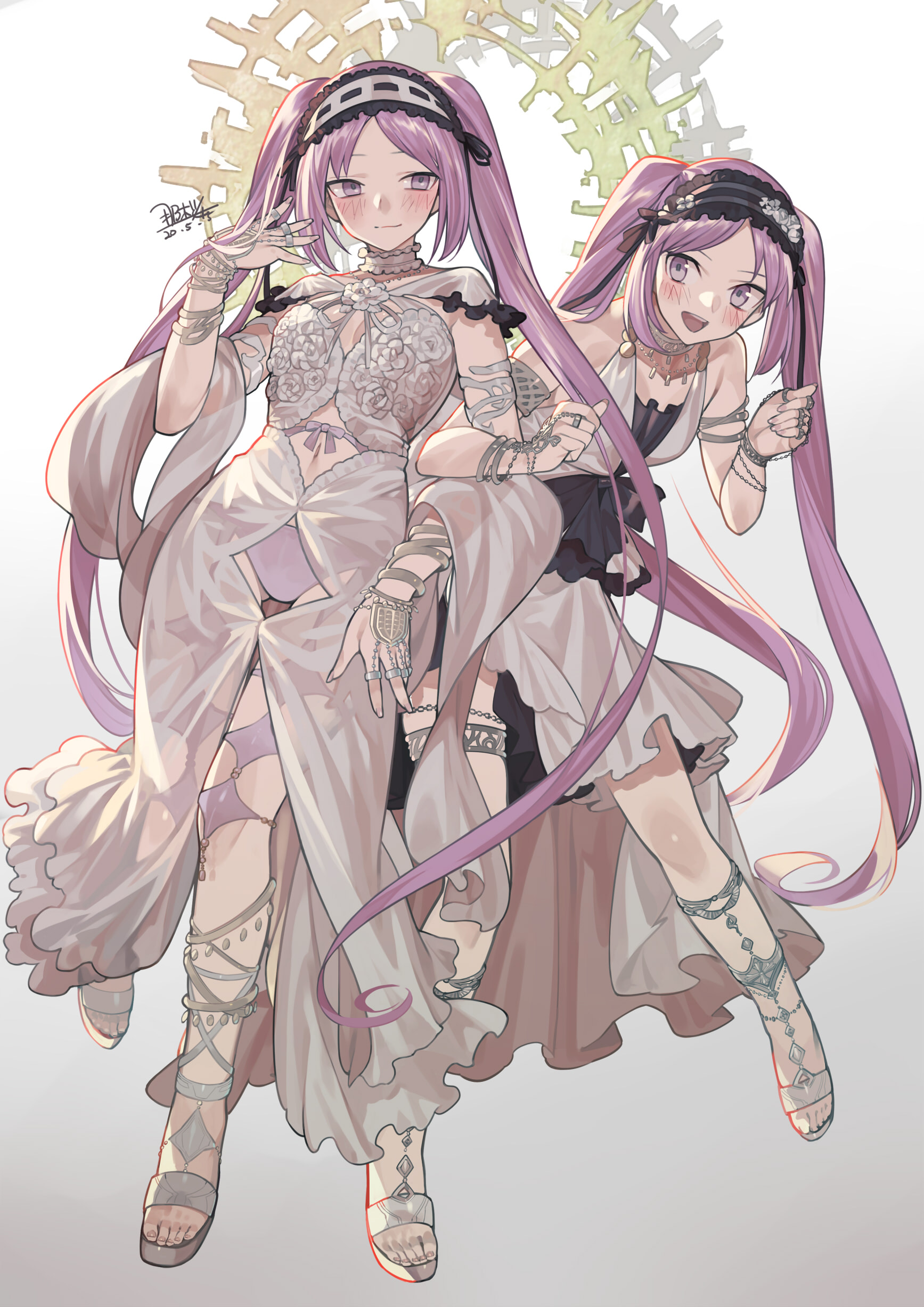 Anime 1735x2455 Fate series Fate/Hollow Ataraxia Fate/Grand Order anime anime girls Euryale (Fate/Grand Order) Stheno (Fate/Grand Order) twintails long hair purple hair twins artwork digital art fan art