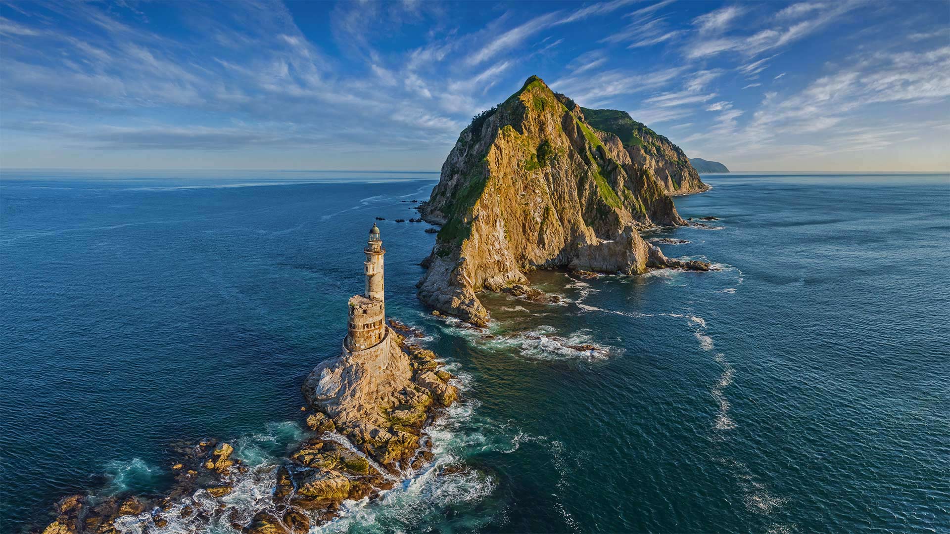 General 1920x1080 landscape nature sea island rocks lighthouse sky Russia Bing