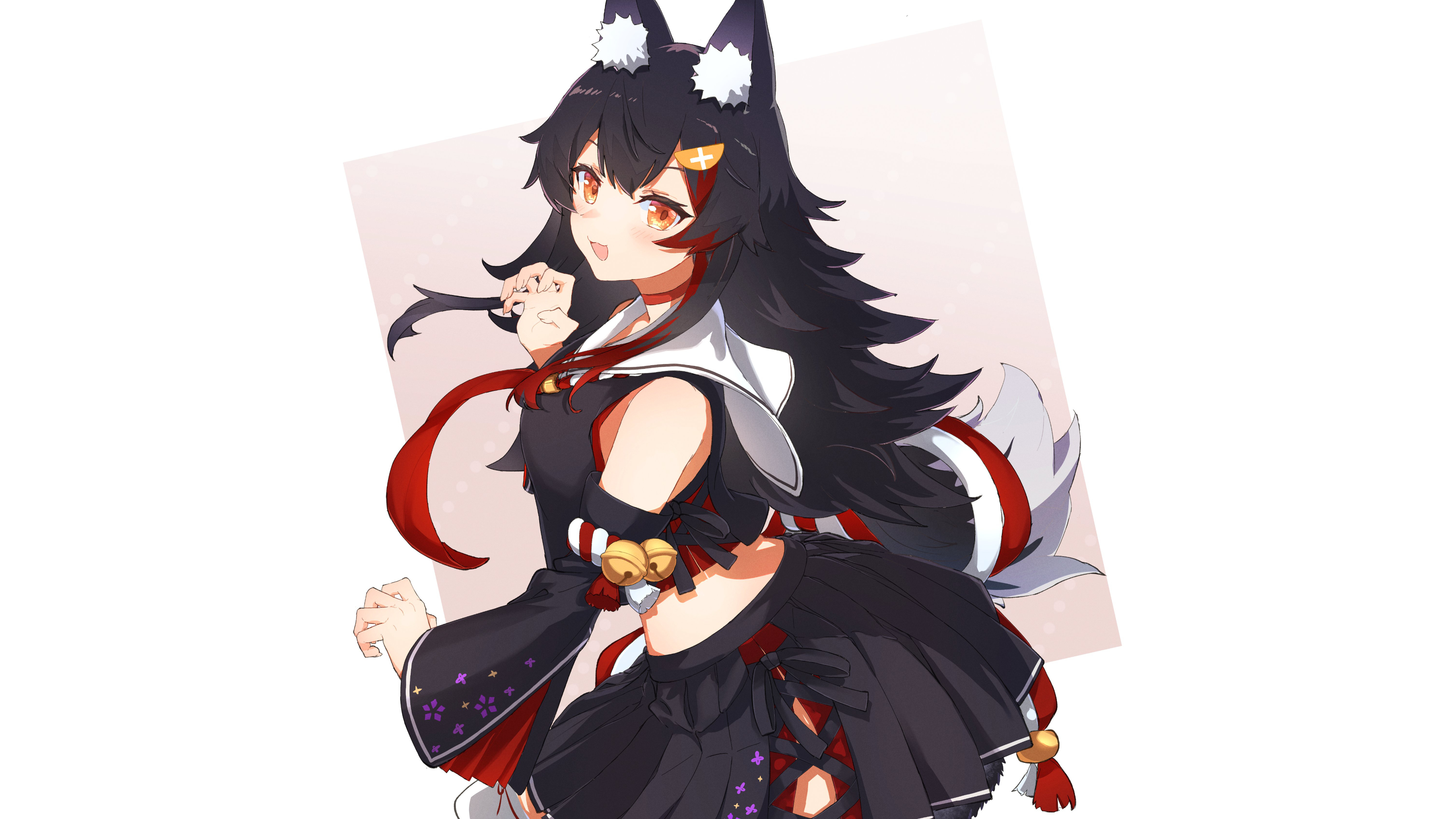 Anime 3840x2160 Ookami Mio Hololive Virtual Youtuber white background anime anime girls wolf girls black hair detached sleeves