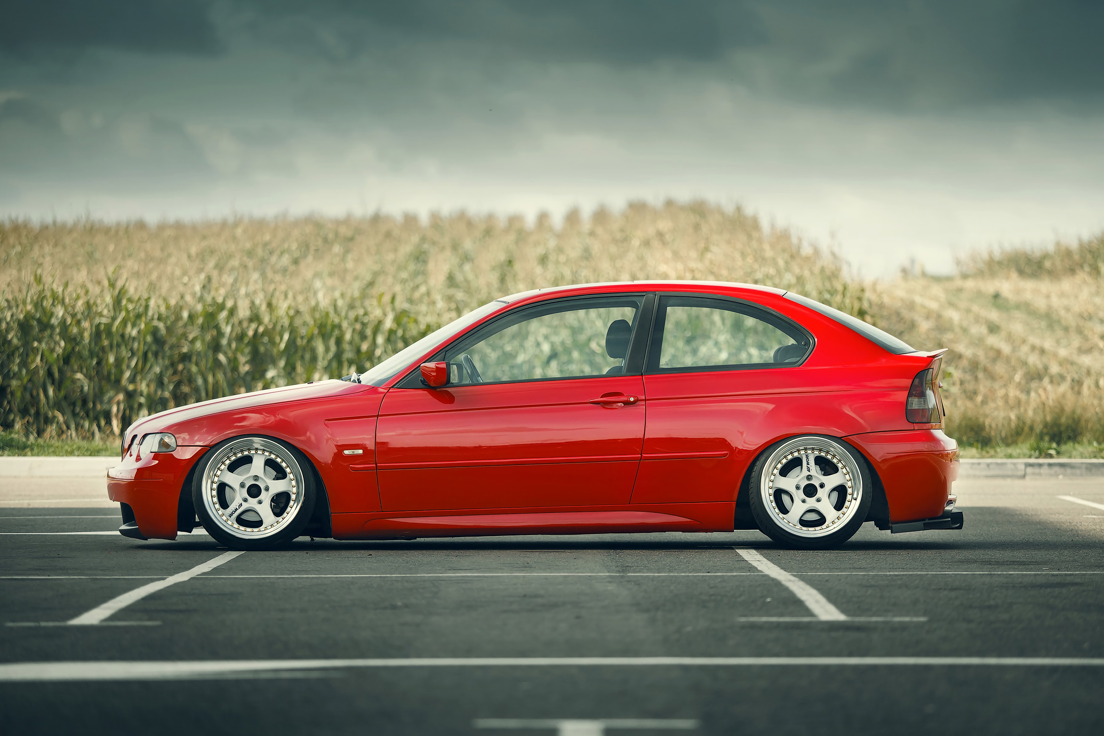 General 3600x2400 BMW stance (cars) Work Wheels red car BMW E46/5 BMW 3 Series side view red cars vehicle