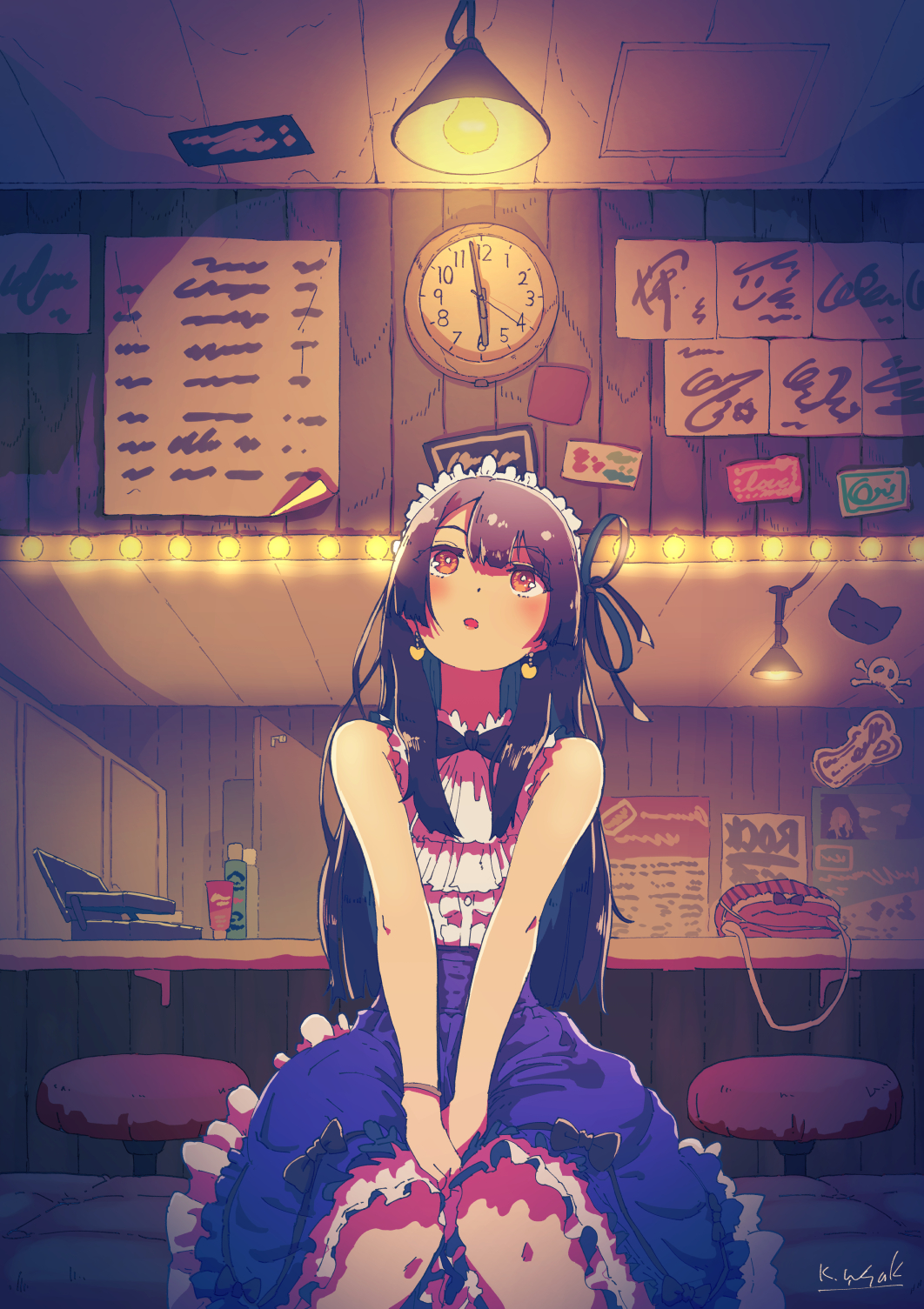 Anime 1062x1505 anime anime girls clocks brunette sitting
