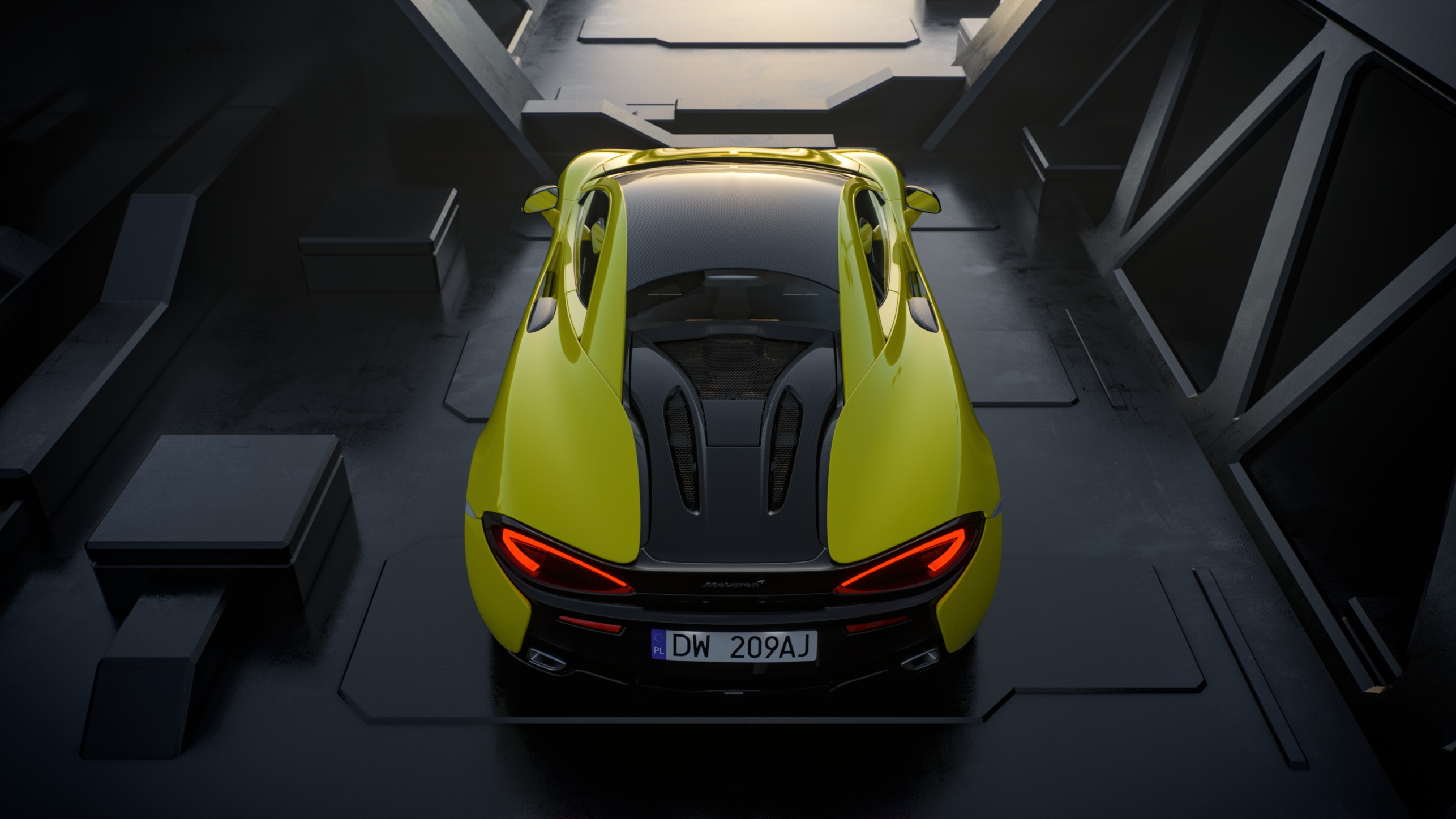 General 2572x1447 McLaren car supercars yellow cars vehicle numbers high angle British cars