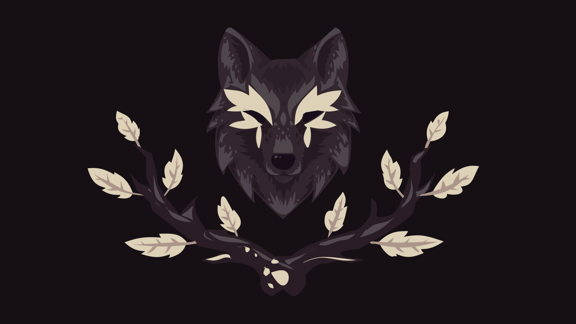 General 1920x1080 wolf artwork digital art fantasy art animals symmetry leaves simple background frontal view