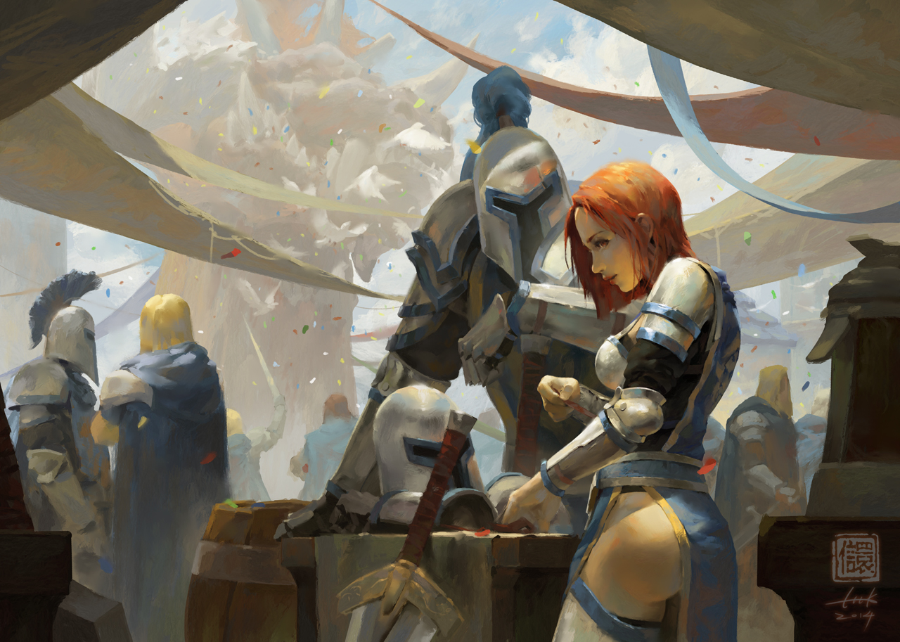 General 1280x913 knight medieval fantasy girl artwork fantasy art redhead armor ass sword festivals