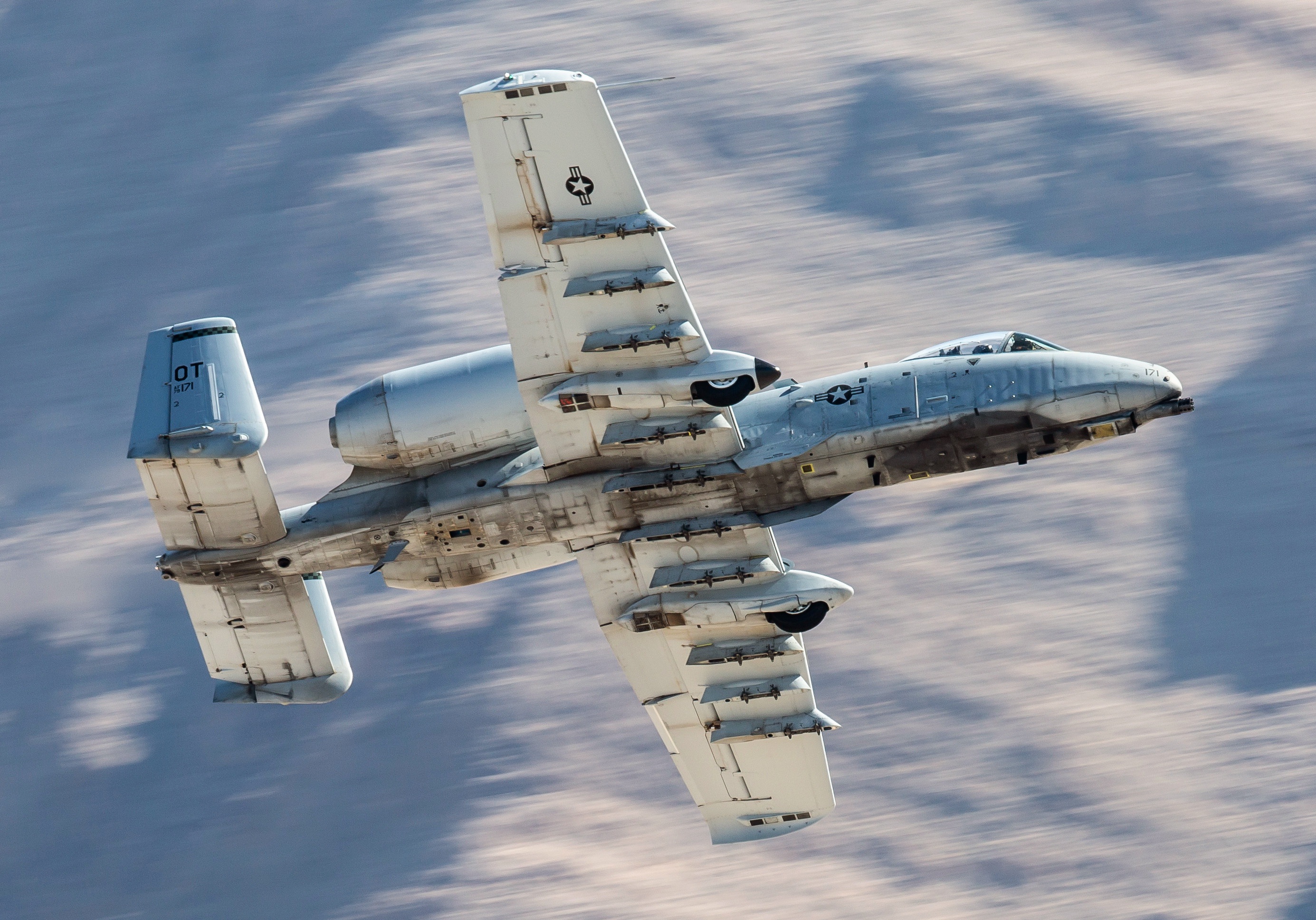 General 2770x1936 aircraft military military aircraft vehicle Fairchild Republic A-10 Thunderbolt II American aircraft Warthog bottom view motion blur blurred blurry background pilot sky flying