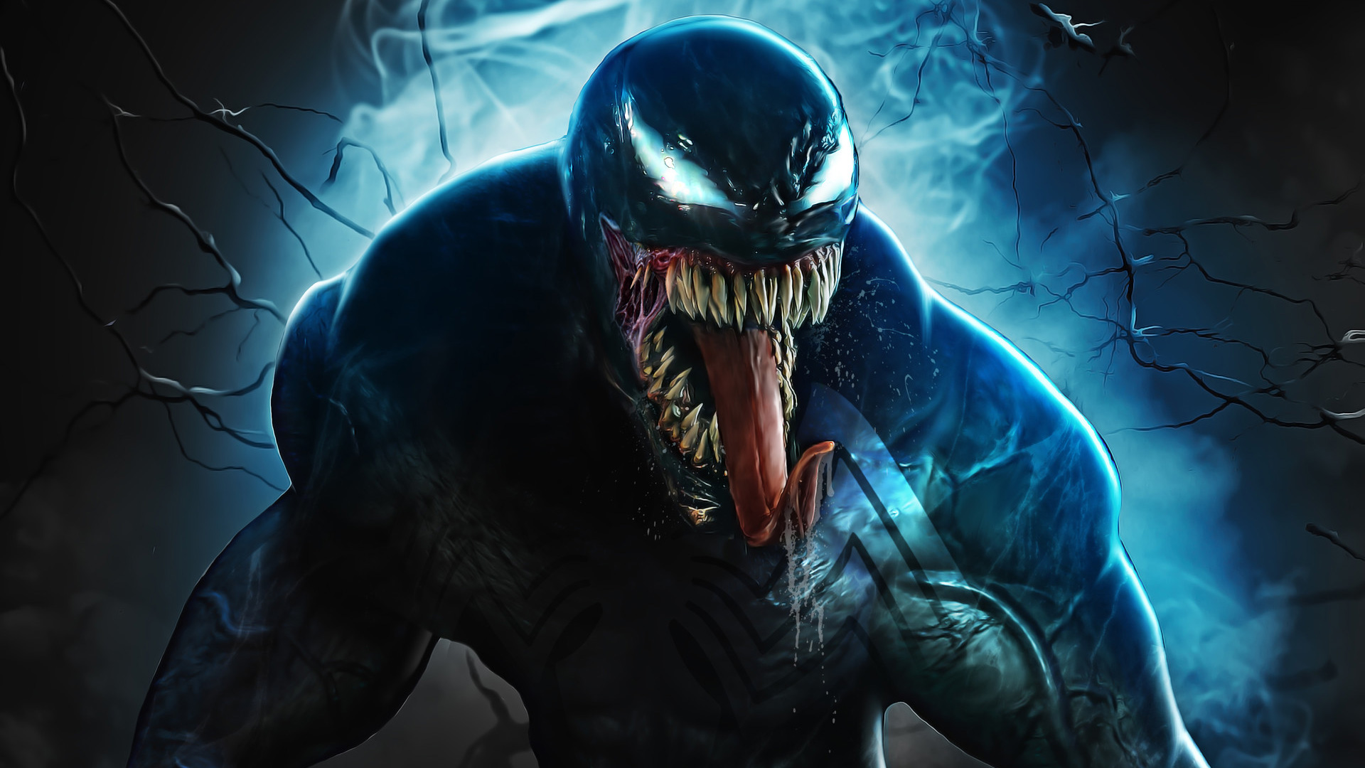 General 1920x1080 Venom artwork Marvel Comics Marvel Cinematic Universe cyan tongue out