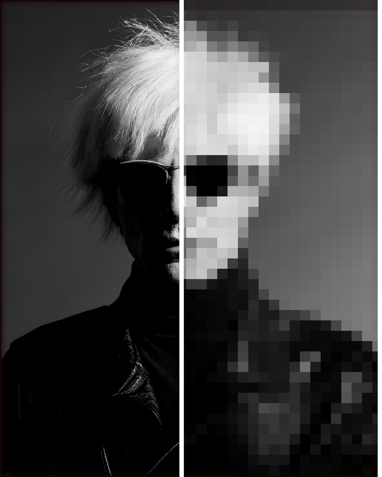People 1260x1574 men photography Andy Warhol monochrome short hair pixel art pixelated pixels sunglasses split view leather jacket portrait display deceased