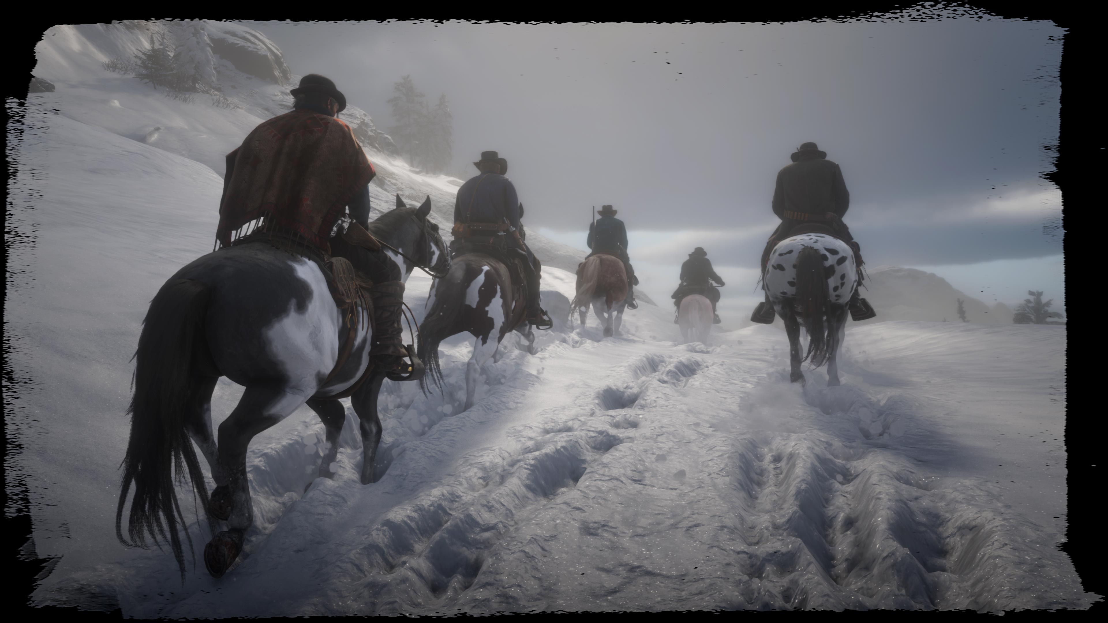 General 3840x2160 Red Dead Redemption Red Dead Redemption 2 horse cowboys snow video game art video games