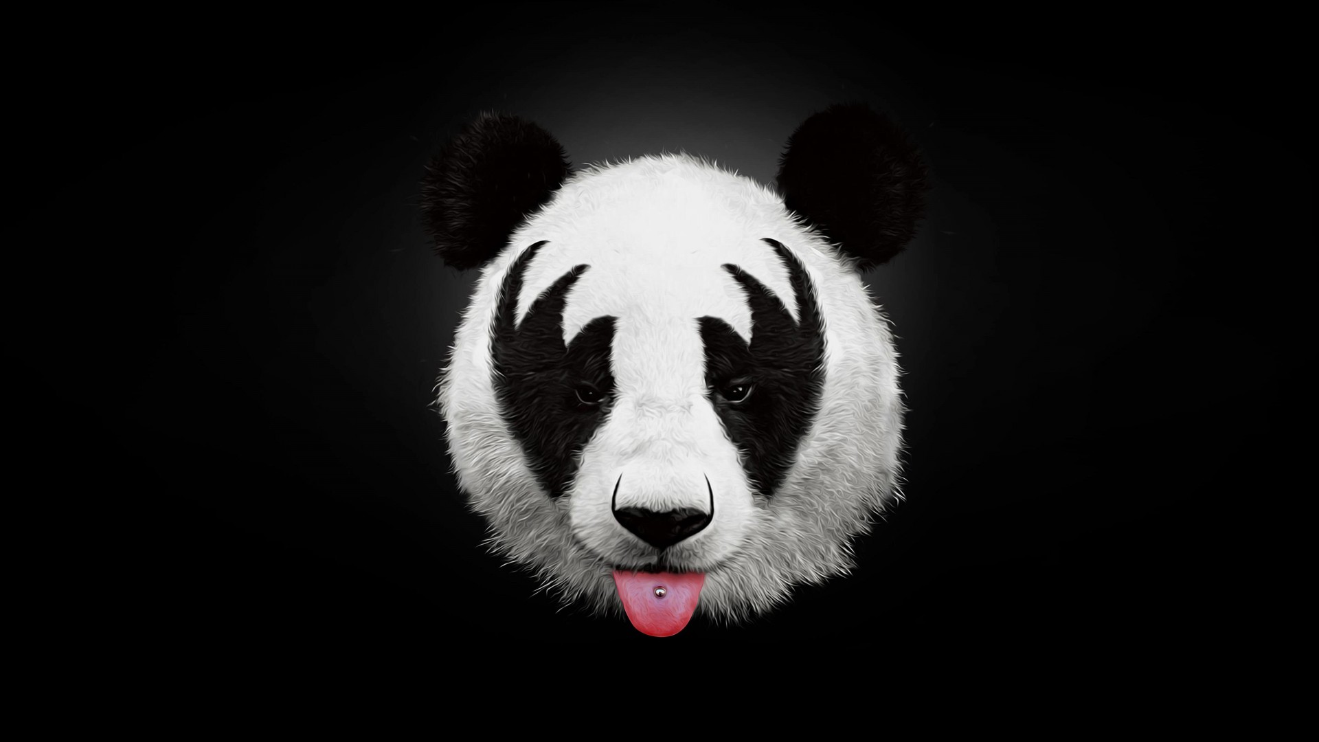 General 1920x1080 panda tongues Kiss (music) humor pierced tongue black black background corpsepaint