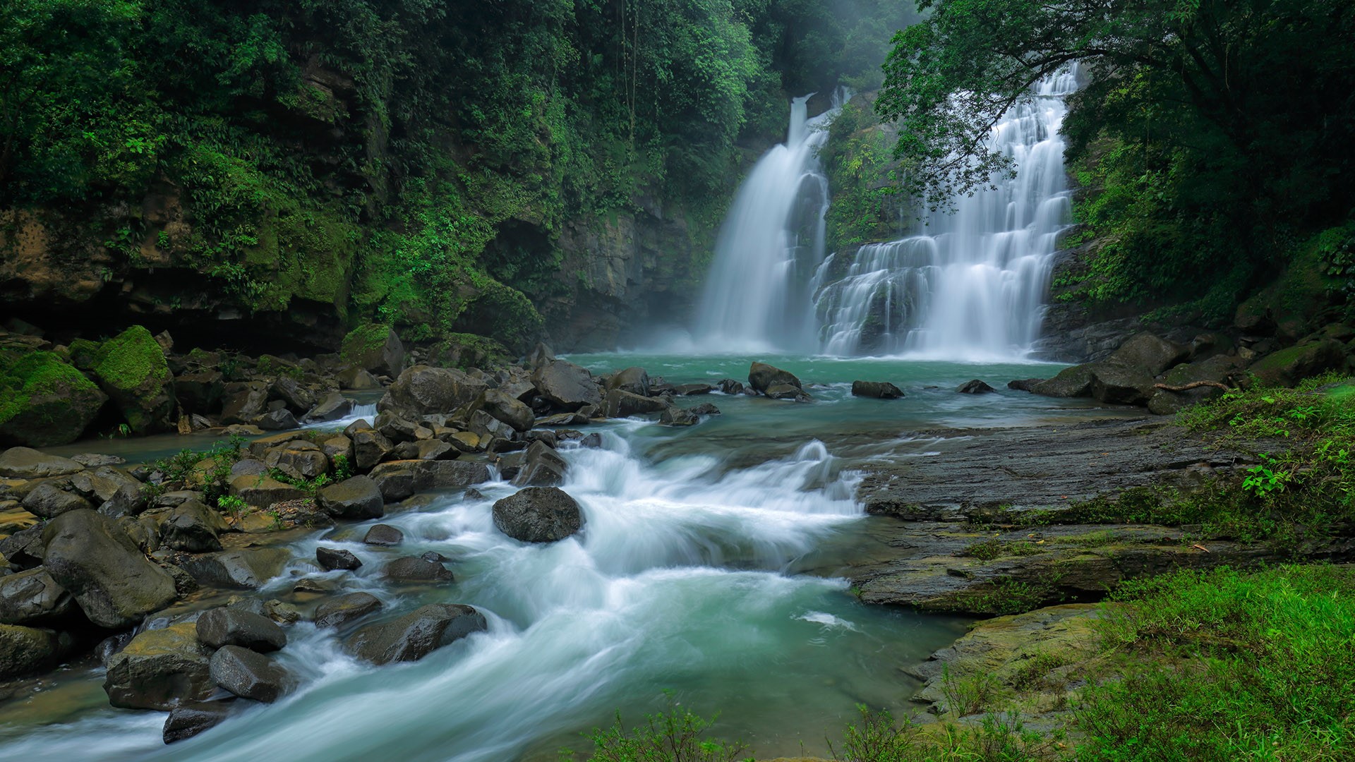 General 1920x1080 nature rocks moss trees plants waterfall long exposure Monsoon rainforest Nauyaca Waterfalls Costa Rica 