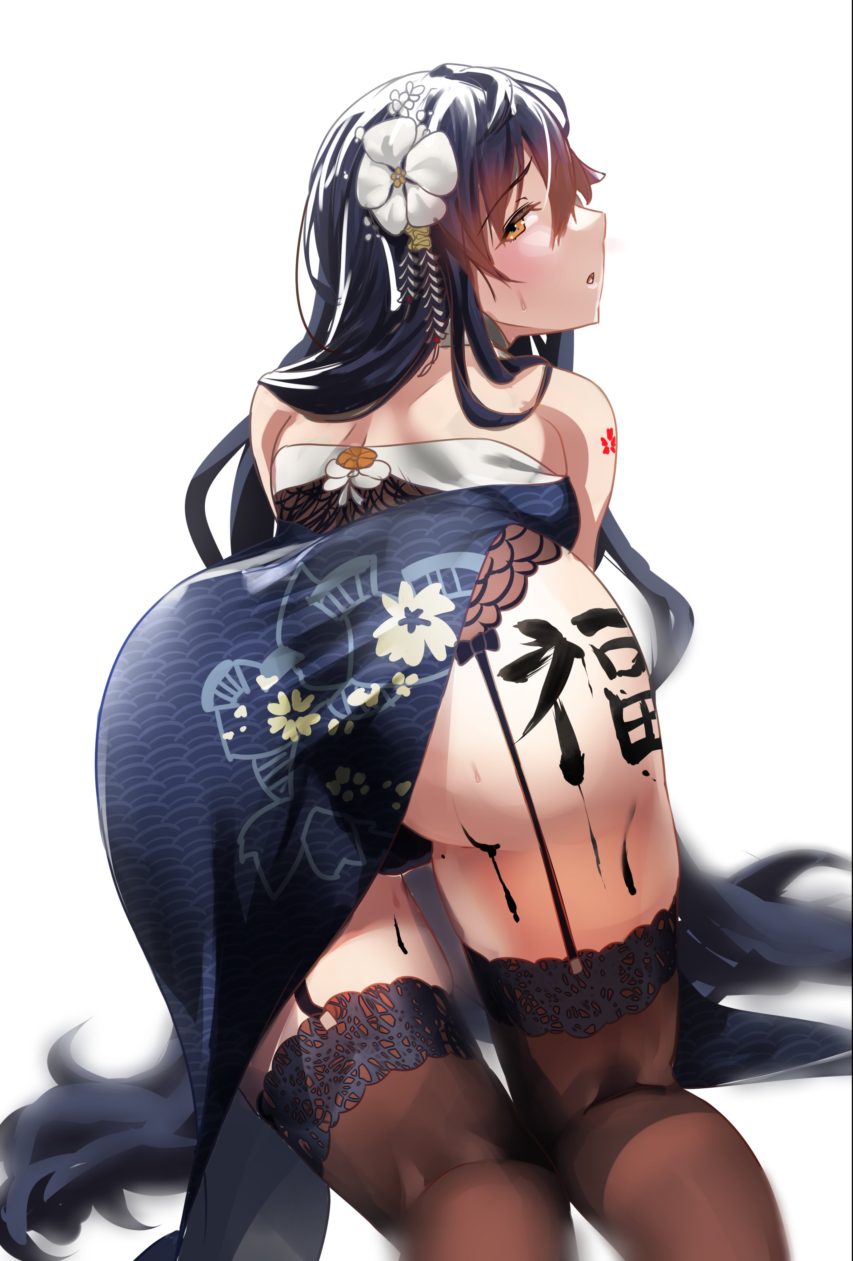 Anime 2772x4096 anime anime girls portrait display ass bent over flower in hair white background thigh-highs dress Kagiyama Azur Lane Azuma (Azur Lane)