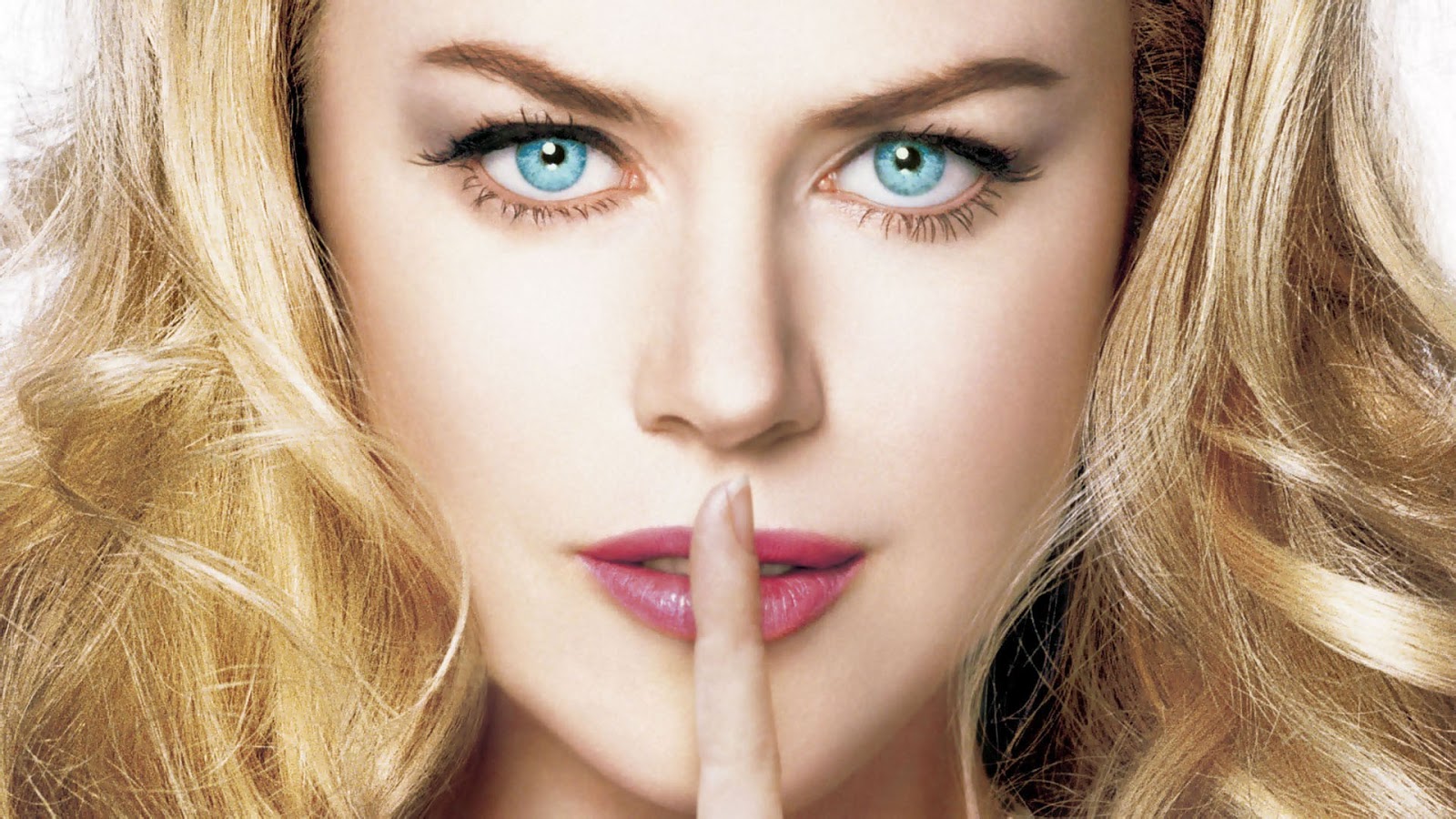 People 1600x900 Nicole Kidman face blonde red lipstick Australian actress finger on lips women blue eyes silence