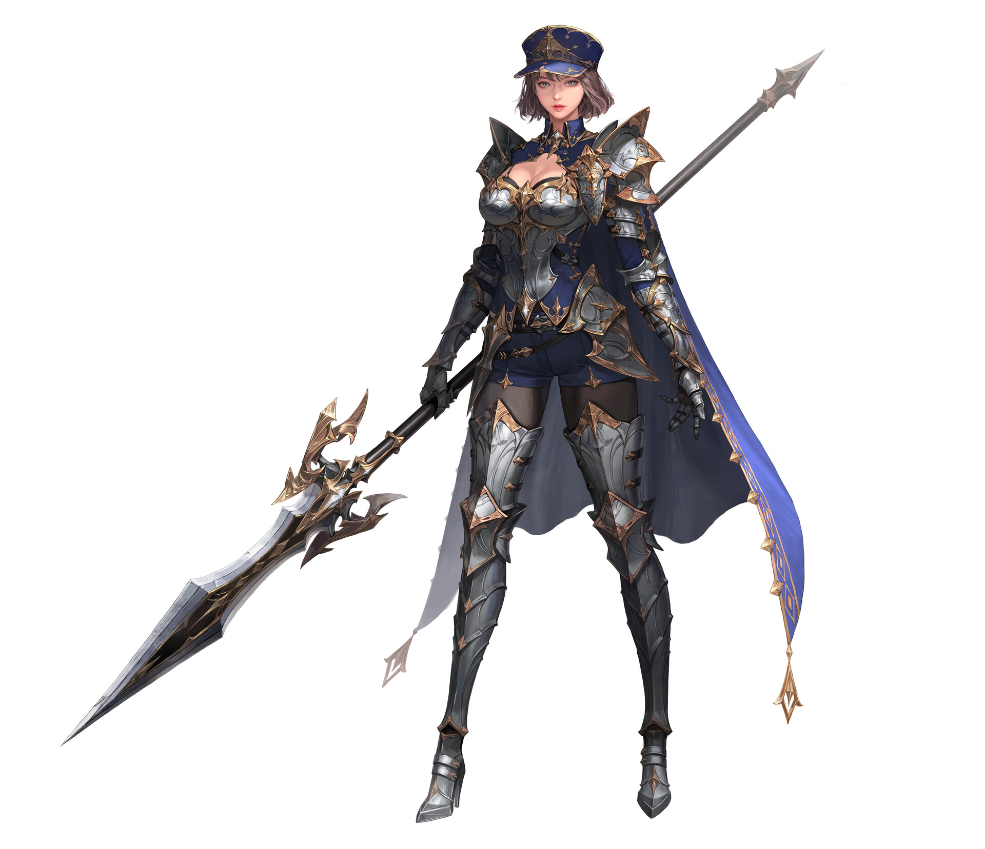 General 1920x1656 Minsook An drawing warrior weapon lance armor cape soldier short hair white background simple background