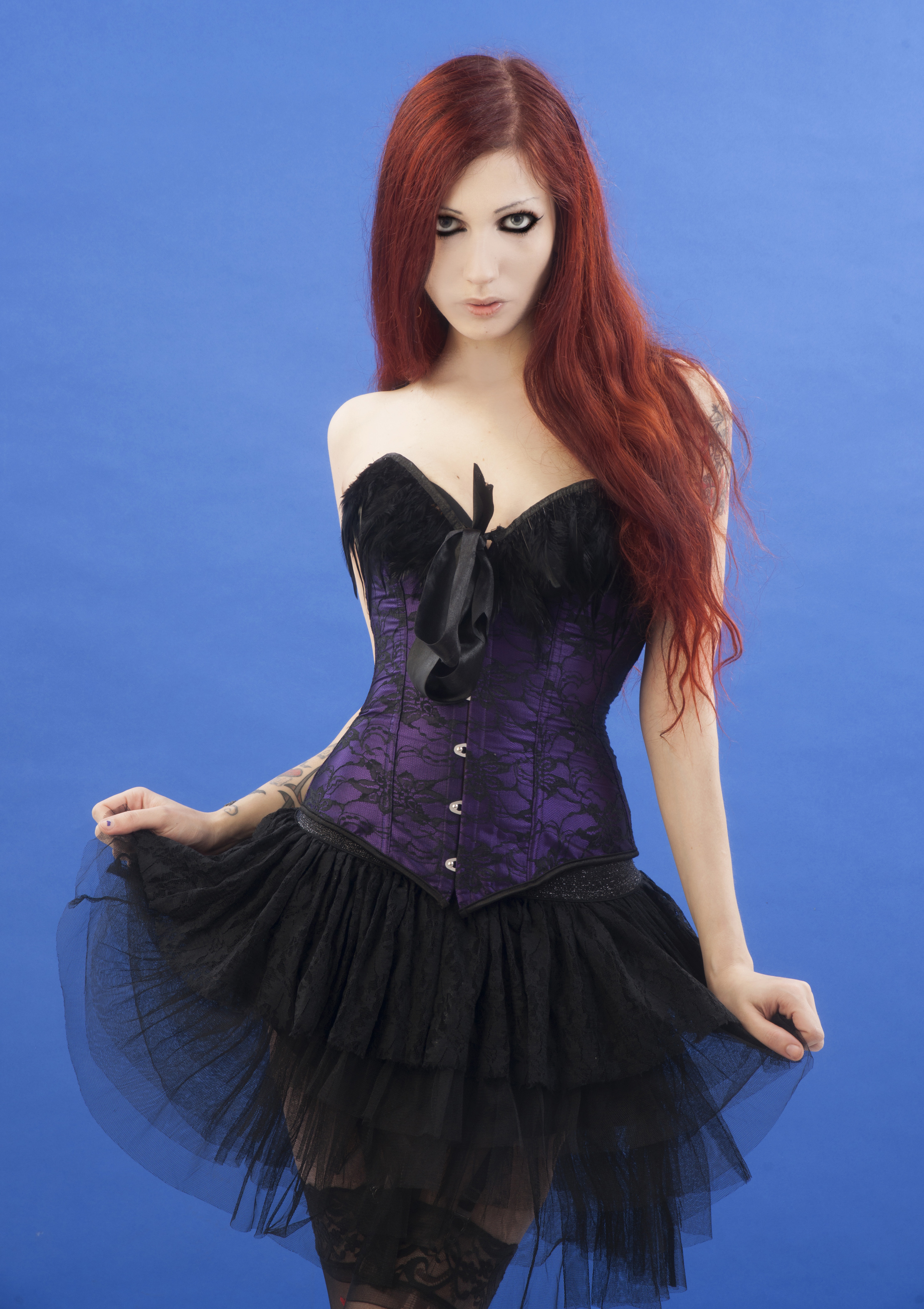 People 2222x3148 CradleOfDoll women Gothic corset skirt goths alternative subculture frontal view