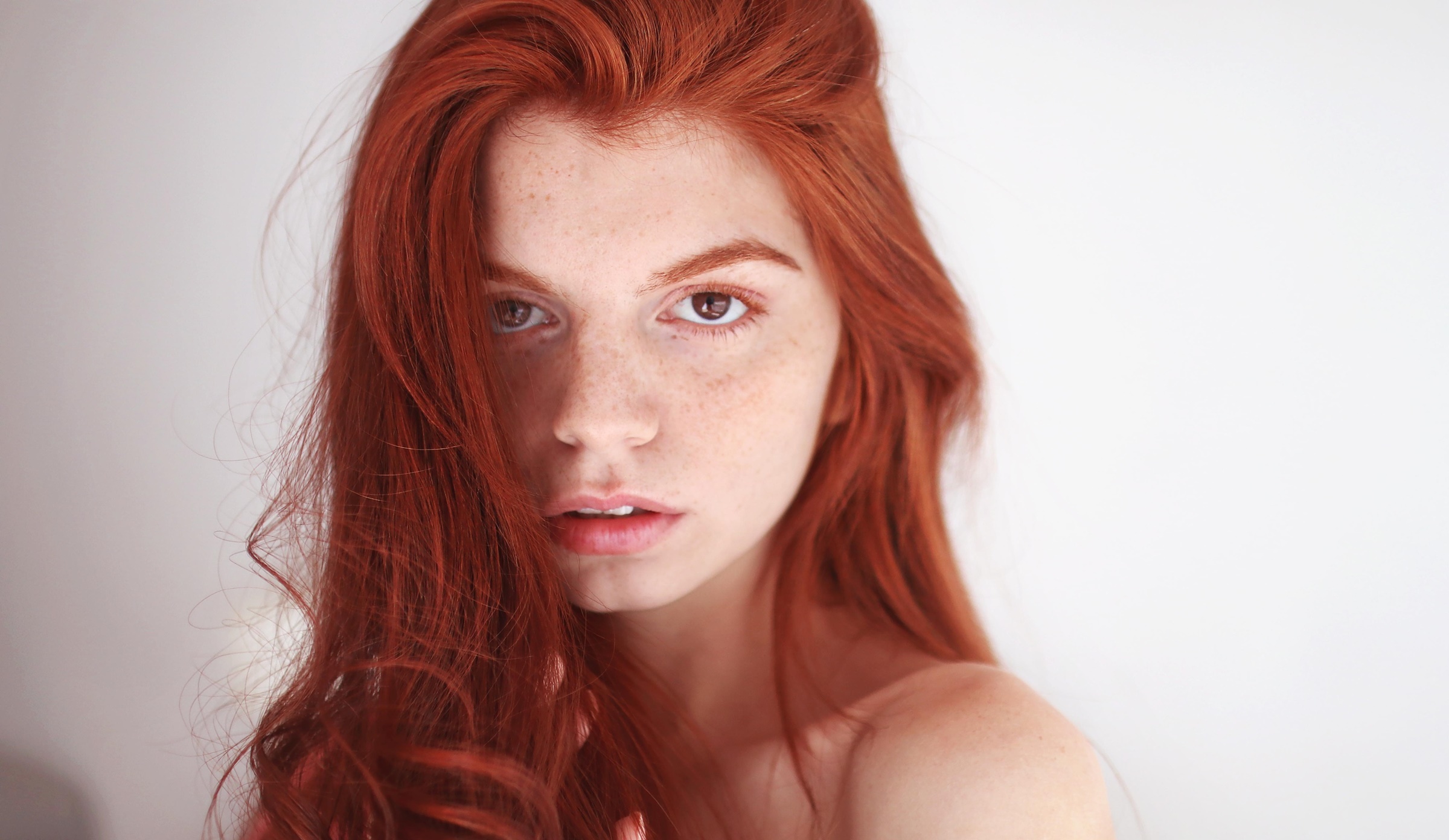 People 2400x1392 women model Suicide Girls redhead freckles looking at viewer brown eyes