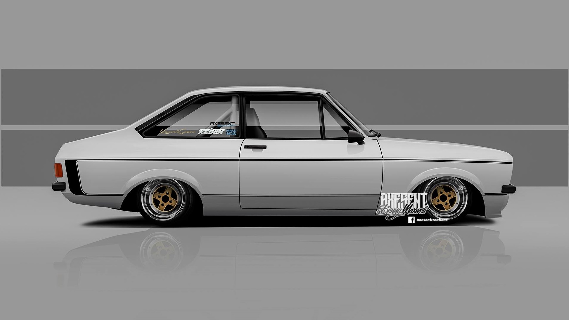 General 1920x1080 Axesent Creations Ford Escort MkII CGI Ford British cars side view white cars