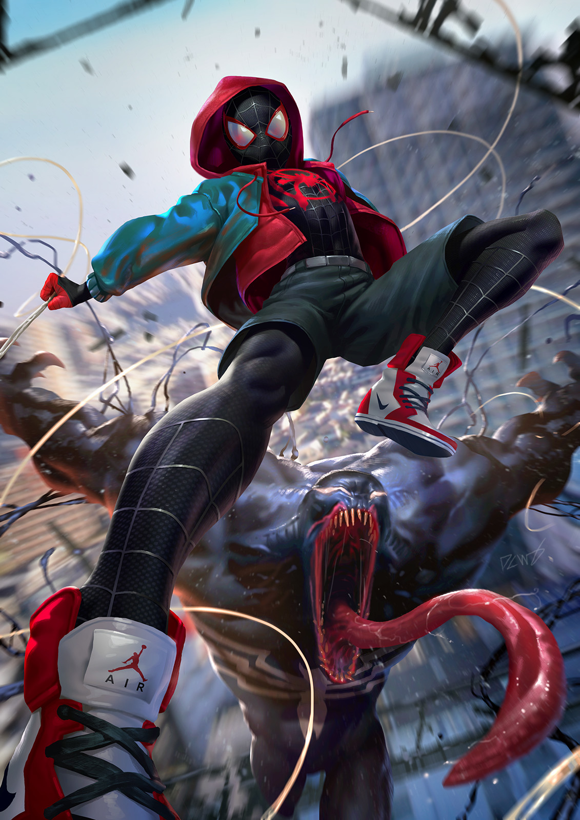 General 1131x1600 digital art Venom Miles Morales Spider-Man Nike Derrick Chew