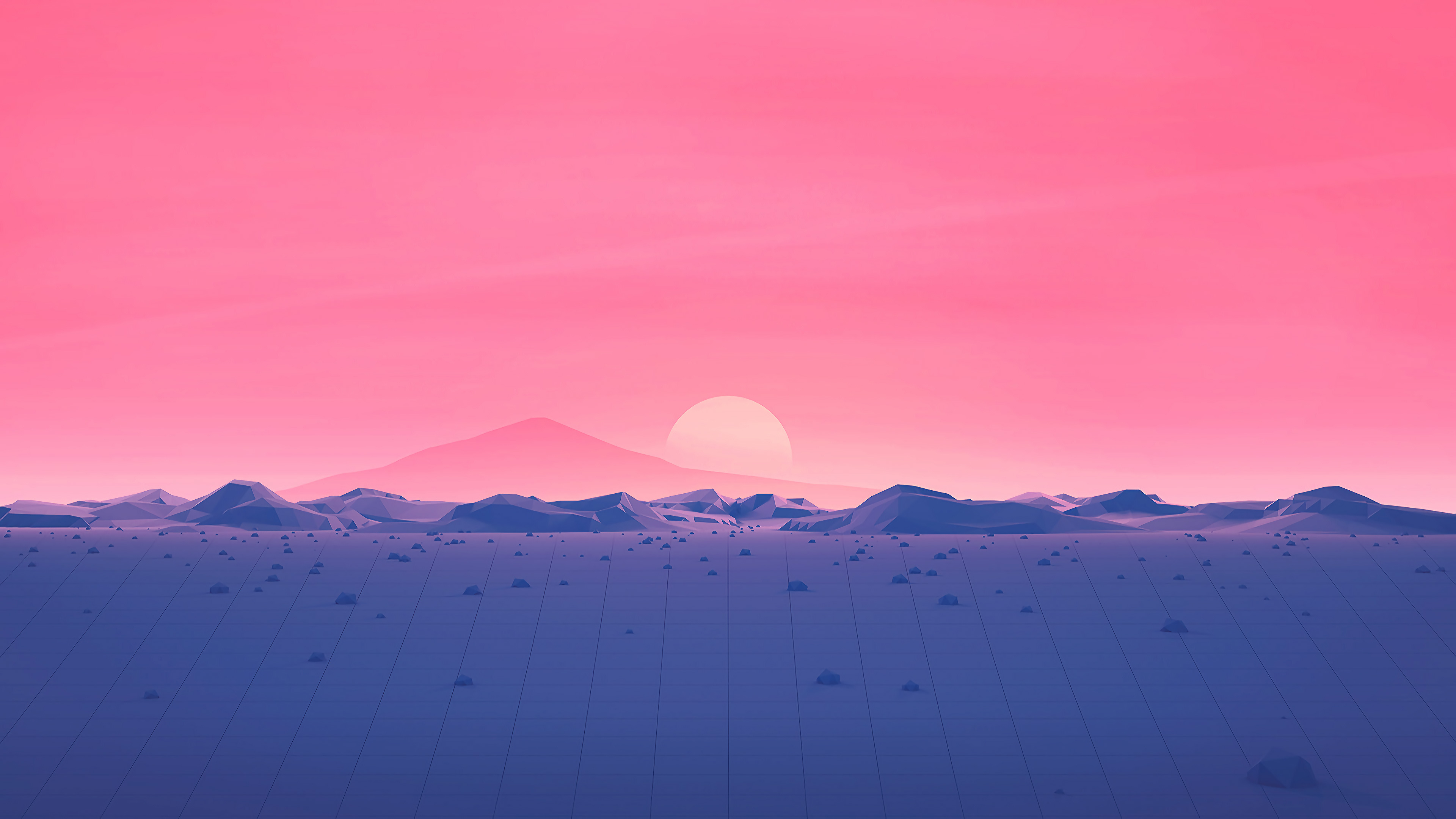 General 3840x2160 digital art artwork minimalism illustration landscape mountains pink
