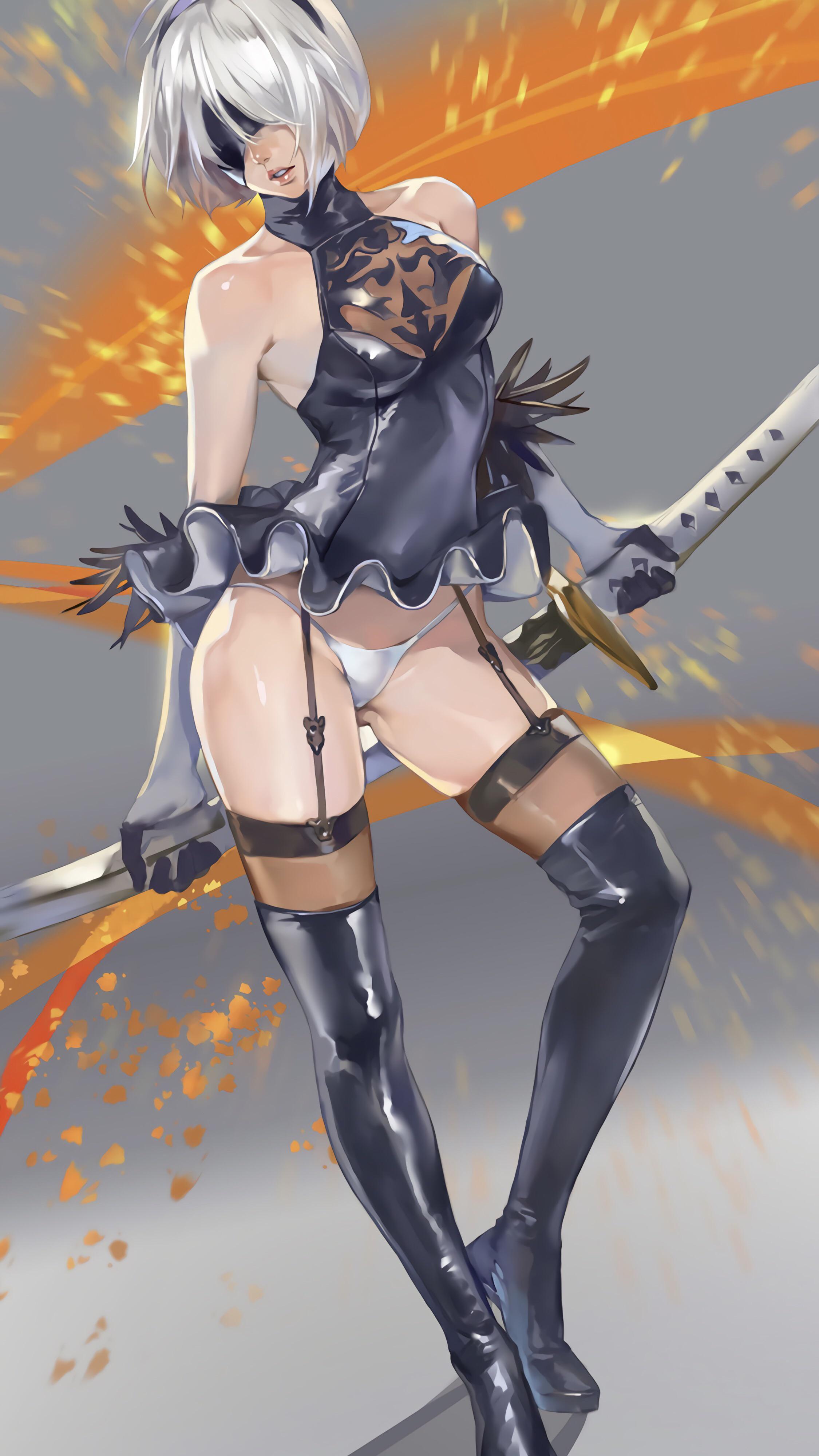 Anime 2250x4000 Nier: Automata 2B (Nier: Automata) panties anime girls video games anime stockings