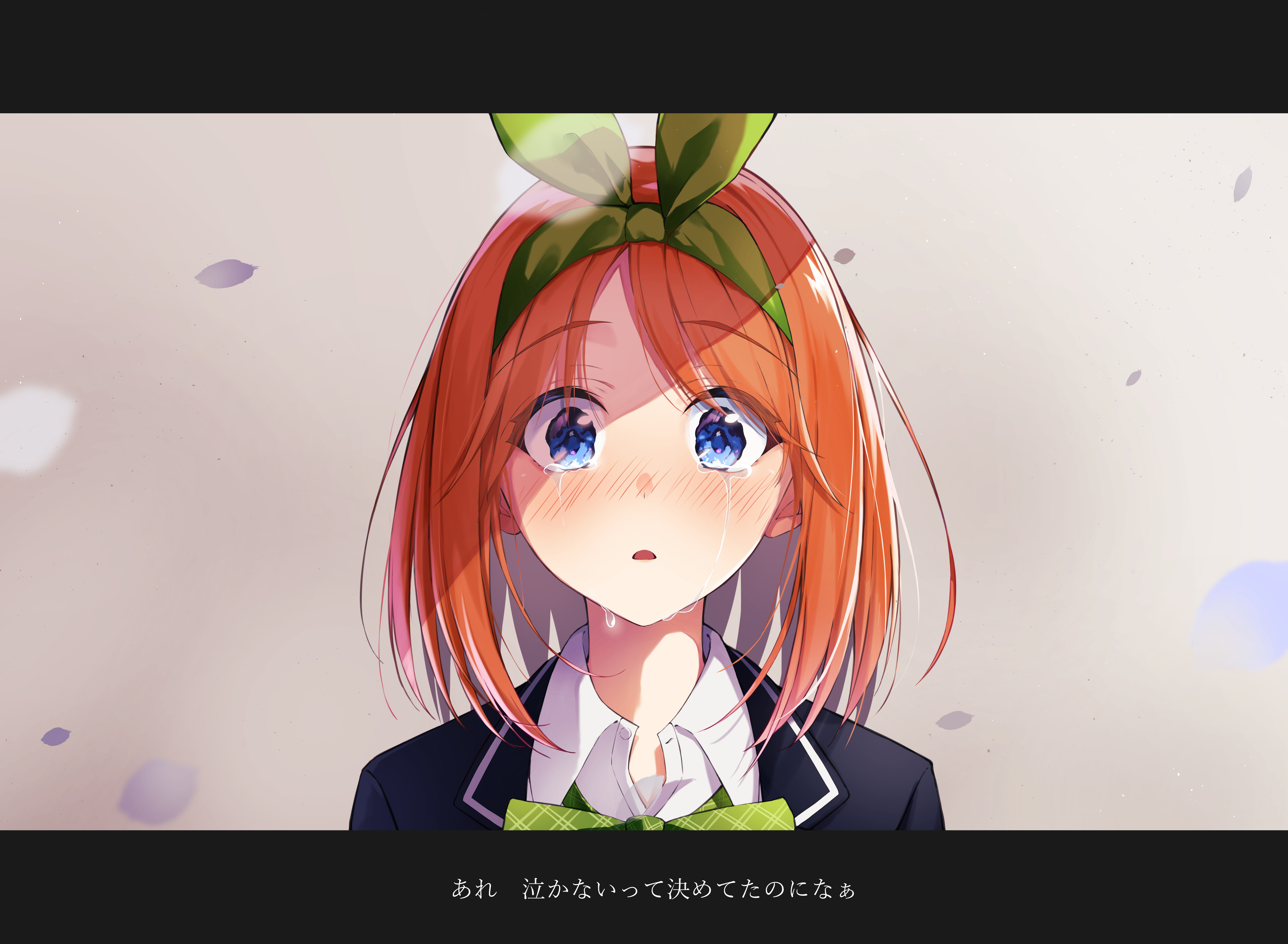Anime 6000x4400 5-toubun no Hanayome redhead school uniform ribbon blue eyes short hair Nakano Yotsuba crying digital art