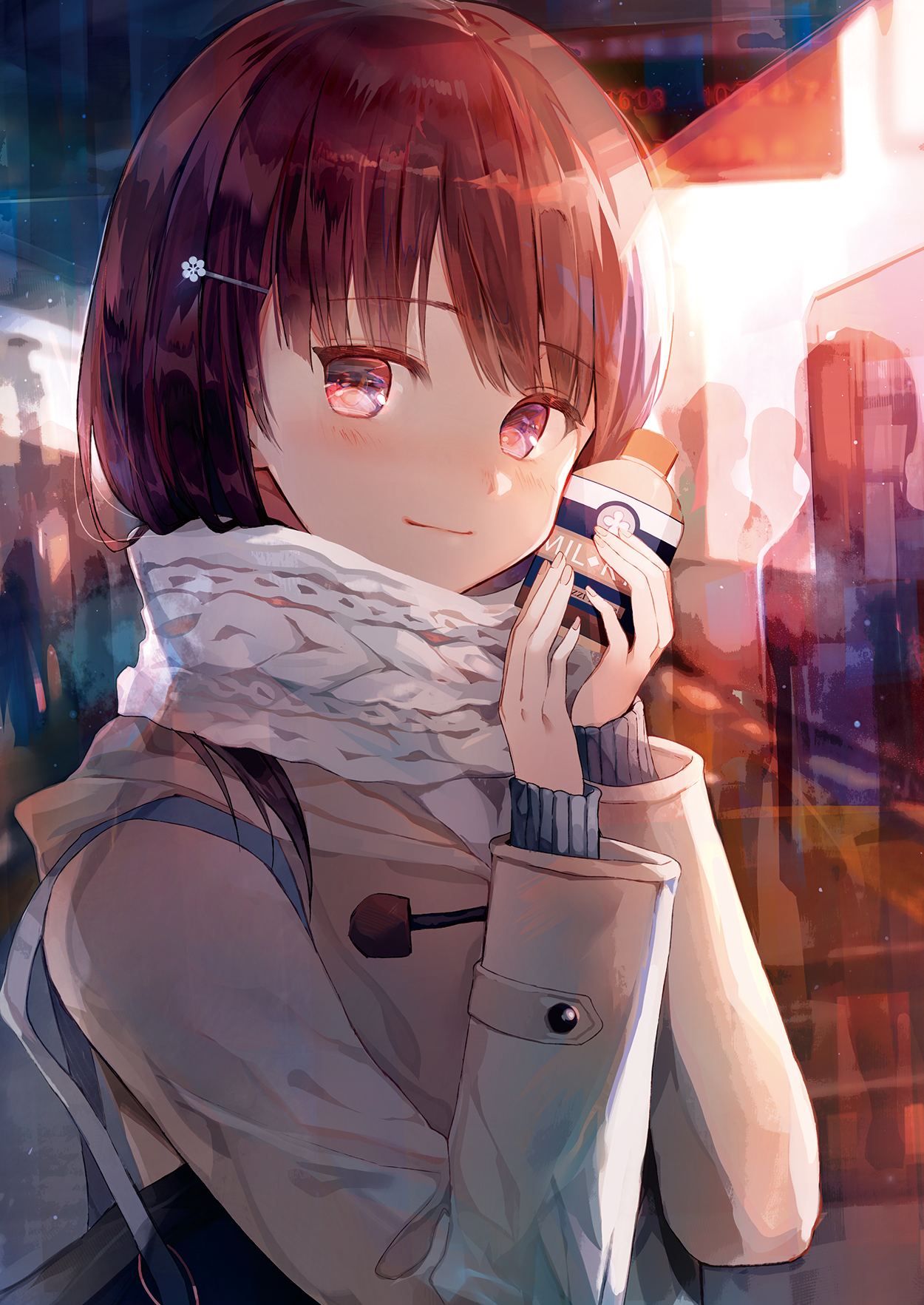 Anime 1250x1765 anime anime girls original characters brunette red eyes scarf Tlla