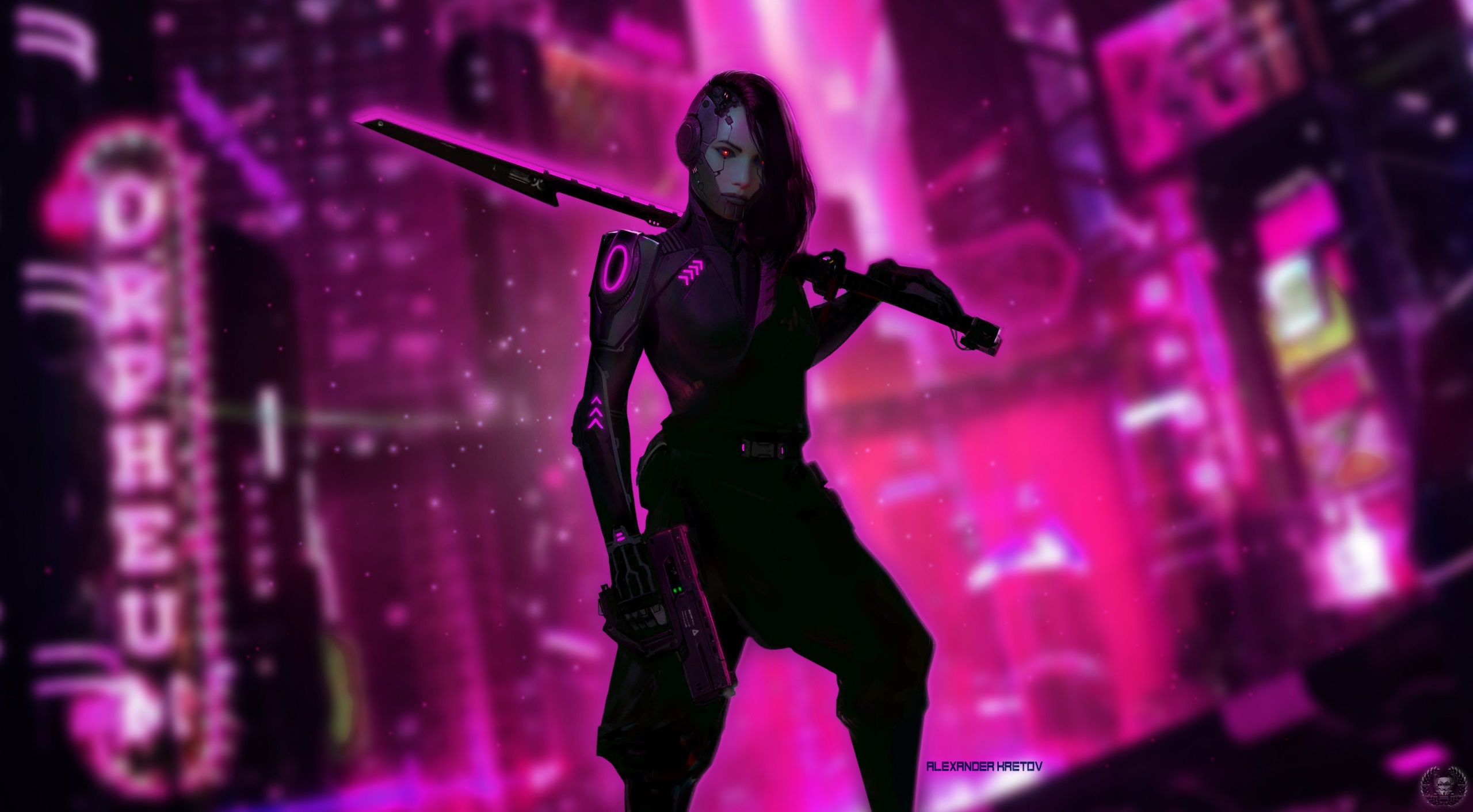 General 2560x1412 digital art science fiction futuristic women artwork cyberpunk pink