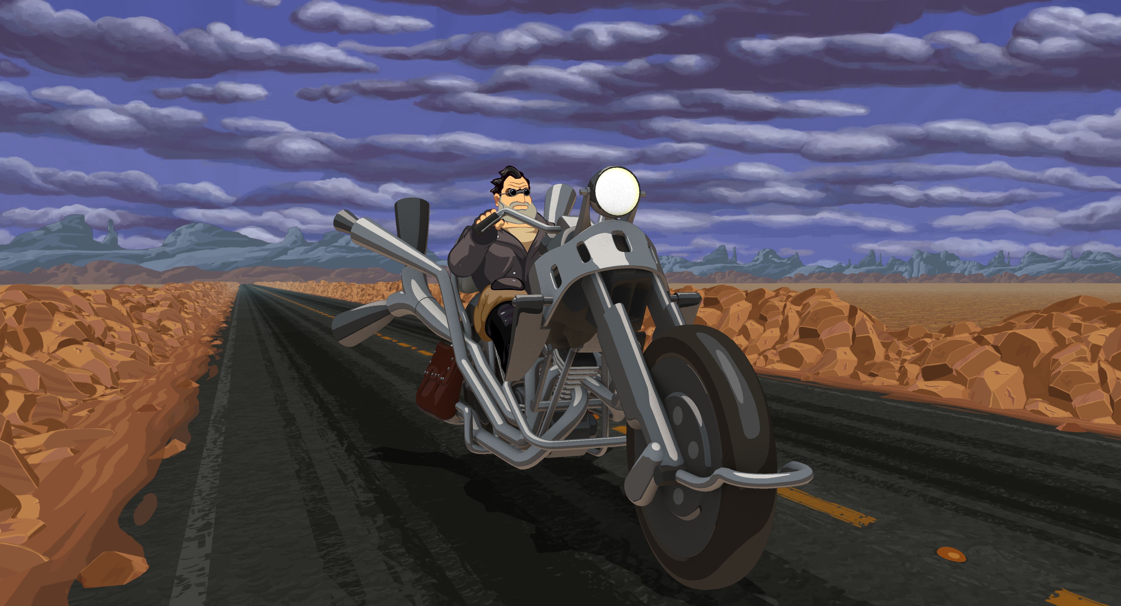 General 4440x2400 Full Throttle Ben Throttle chopper leather jacket road desert video game art