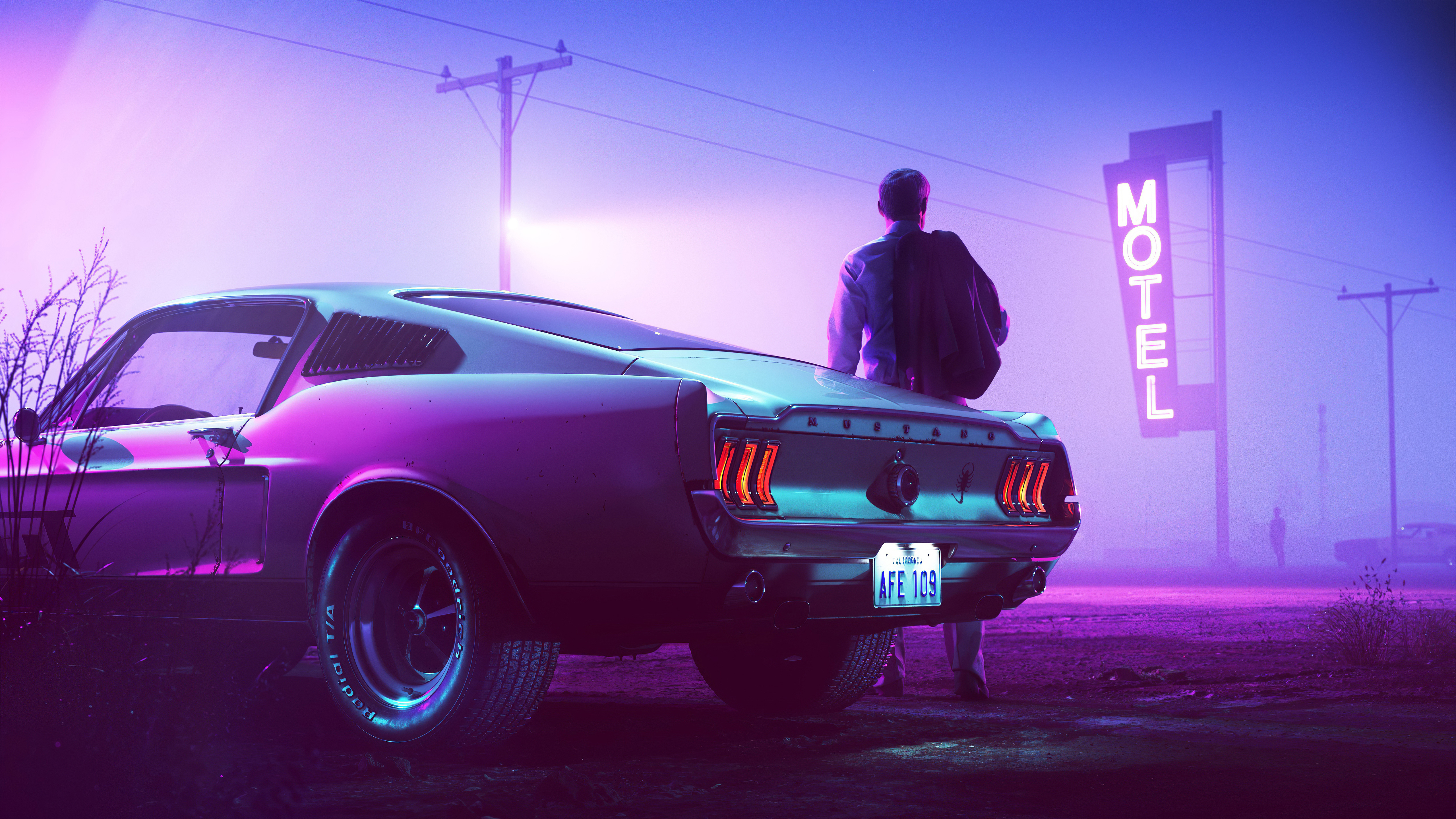 General 5120x2880 retrowave neon Driver vaporwave synthwave Ford Mustang