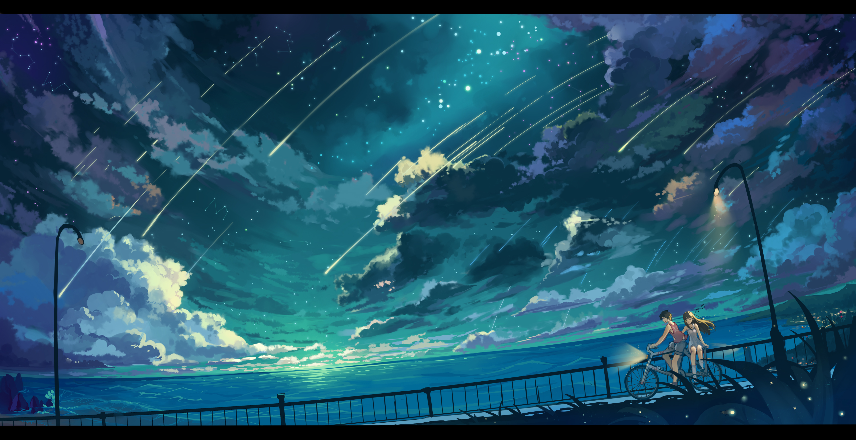 Anime 3500x1800 sky night anime landscape