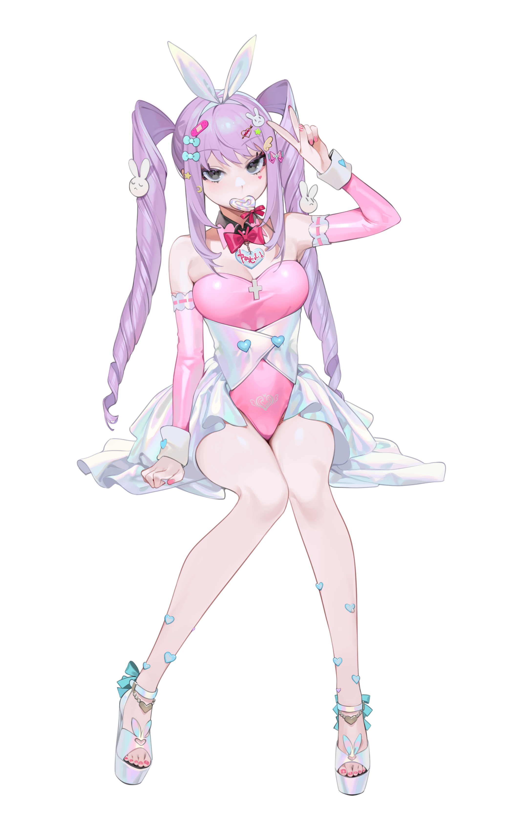 Anime 2076x3396 anime anime girls digital art artwork 2D portrait display ohisashiburi purple hair twintails gray eyes bunny suit