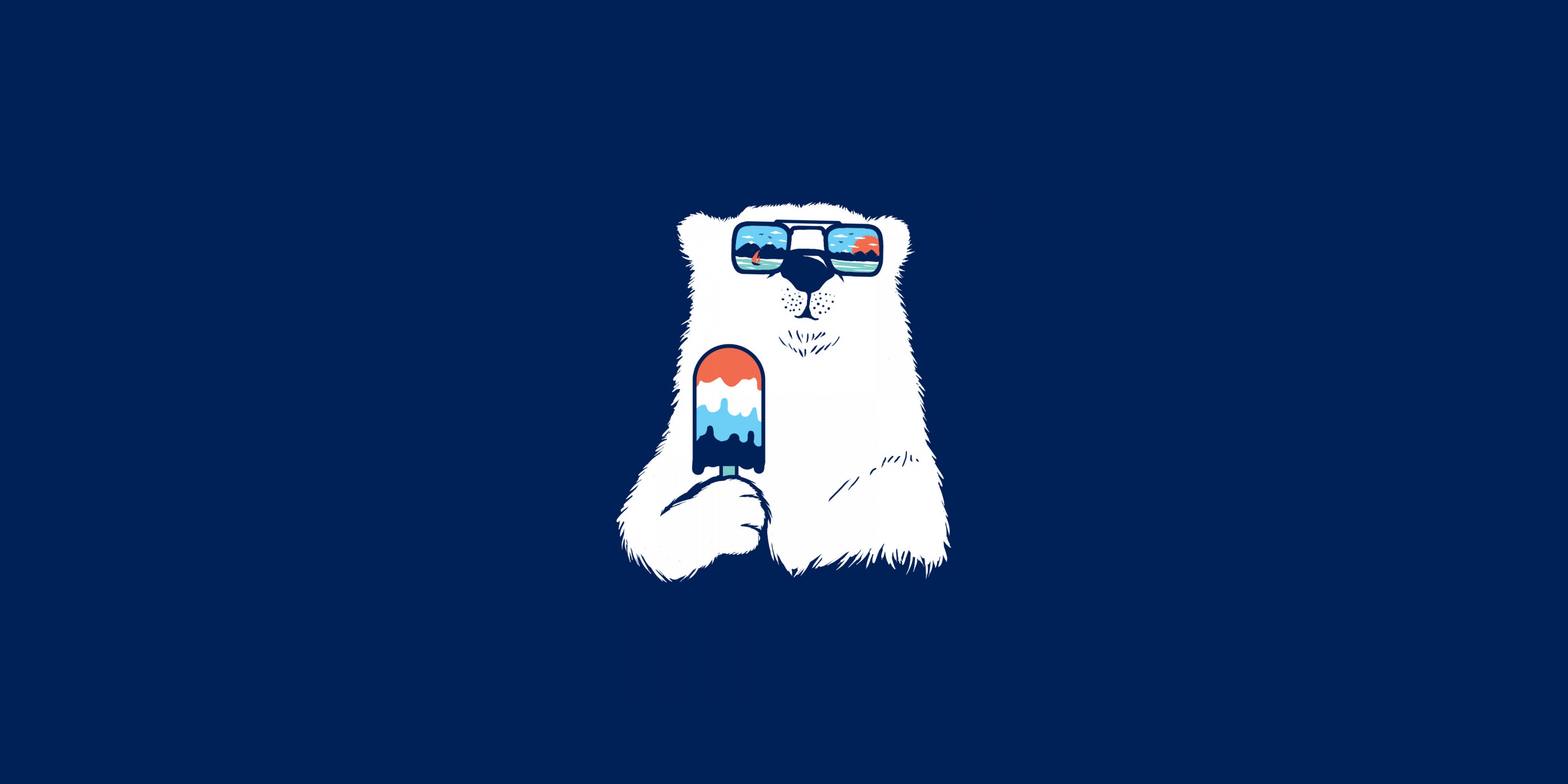 General 3000x1500 simple background blue background animals bears food popsicle sunglasses polar bears artwork