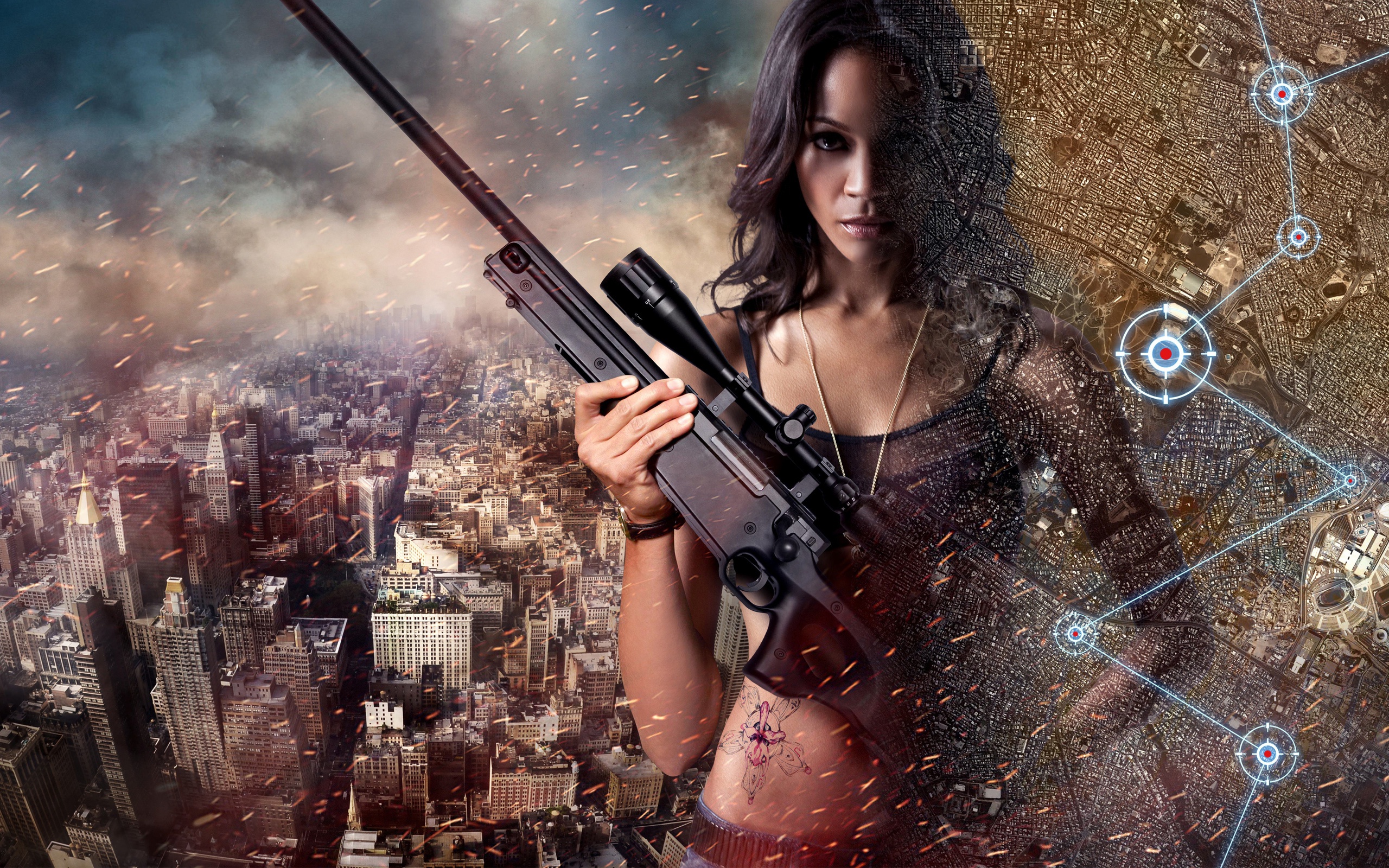 People 2560x1600 Zoe Saldana weapon movies Colombiana (Movie) 2011 (Year) rifles sniper rifle gun women