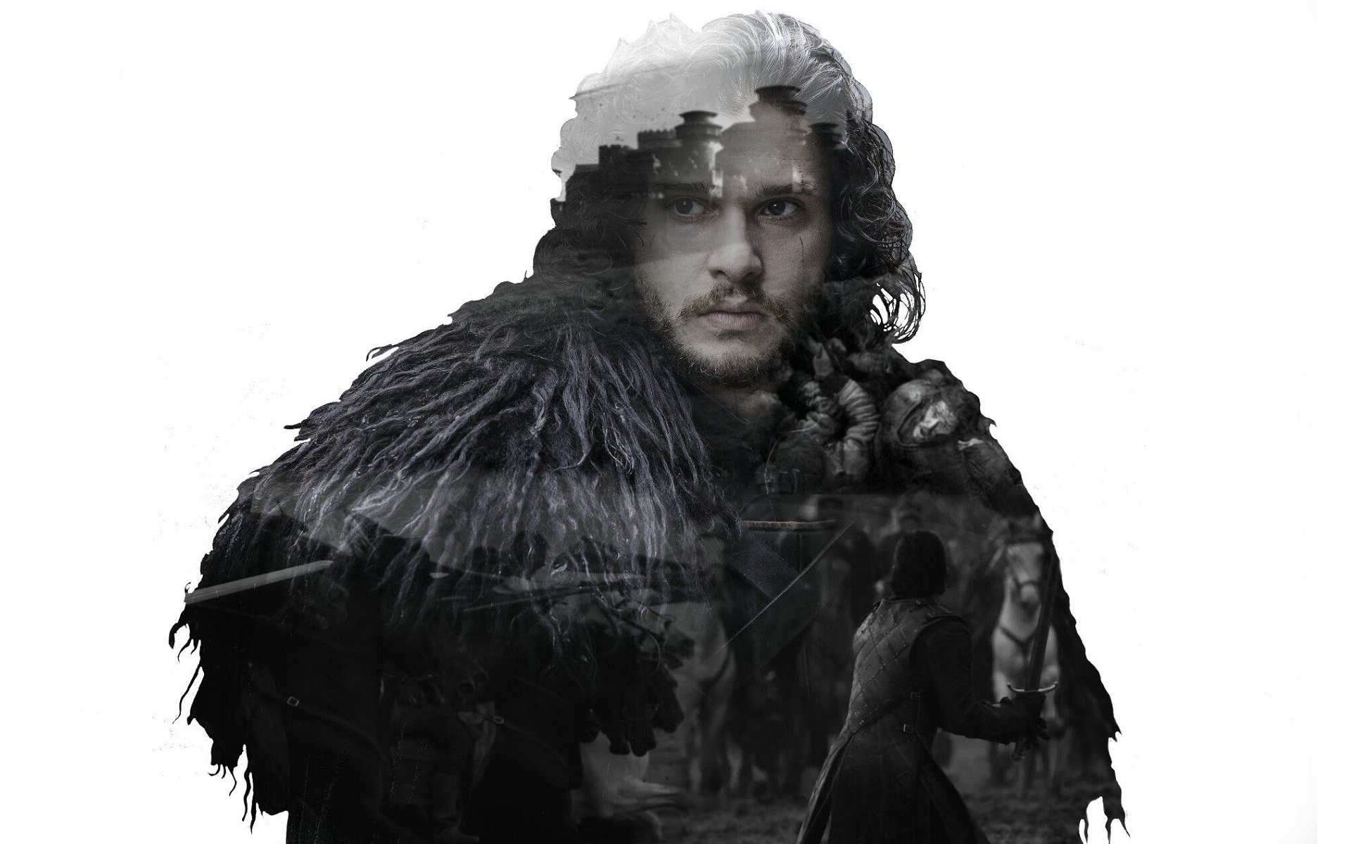 General 1920x1200 Game of Thrones Jon Snow Kit Harington double exposure TV men digital art simple background