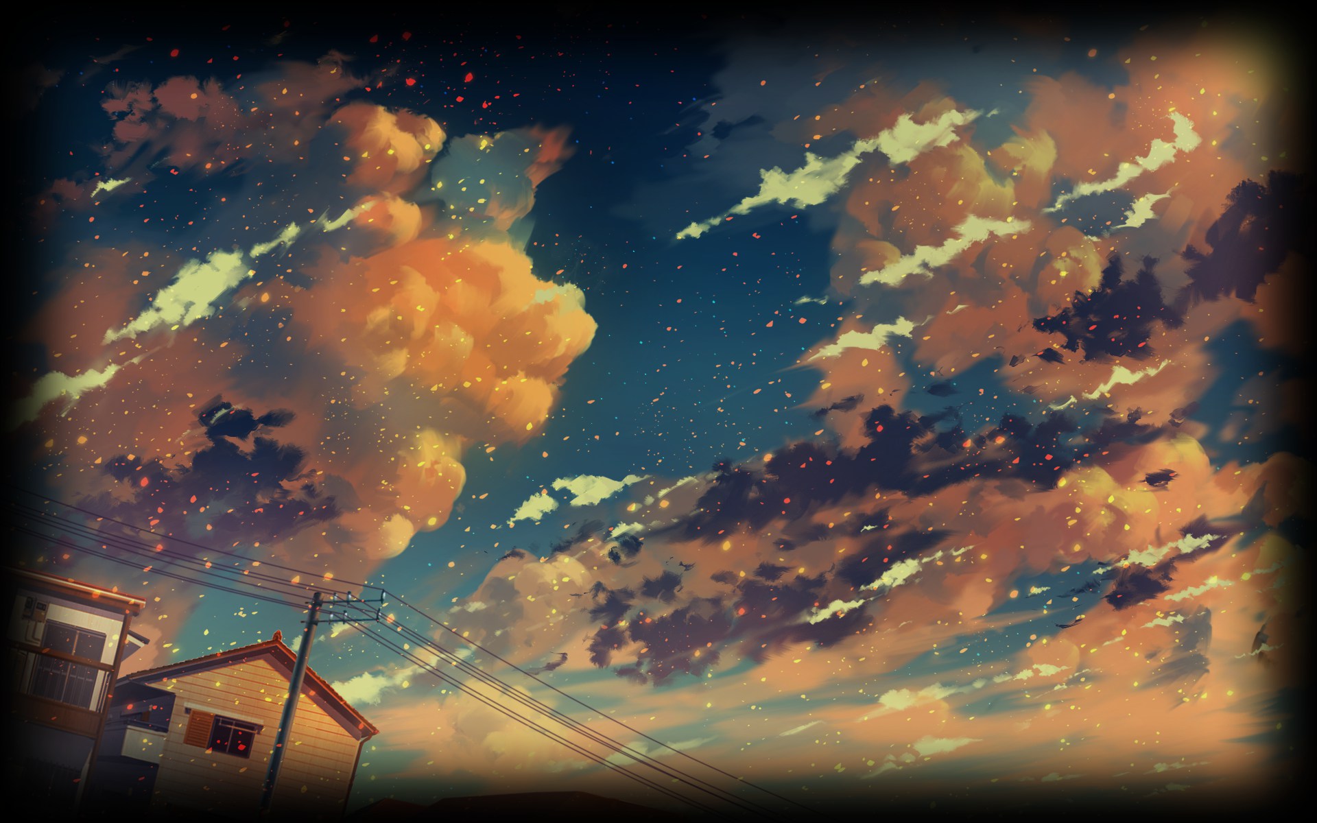 Anime 1920x1200 night overcast clouds sky power lines