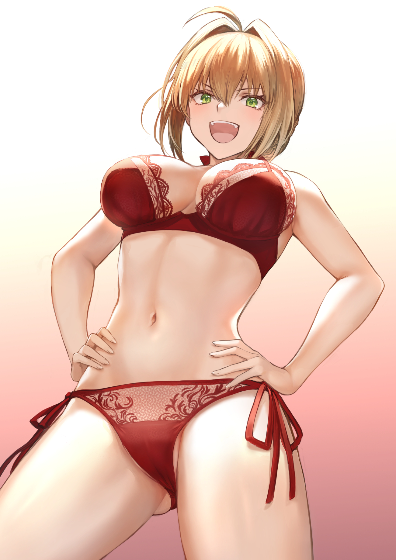 Anime 1302x1842 anime anime girls digital art artwork portrait display boobs big boobs 2D open mouth laughing green eyes blonde panties bra low-angle Nero Claudius Fate series Fate/Extra underwear lingerie Mashu 003