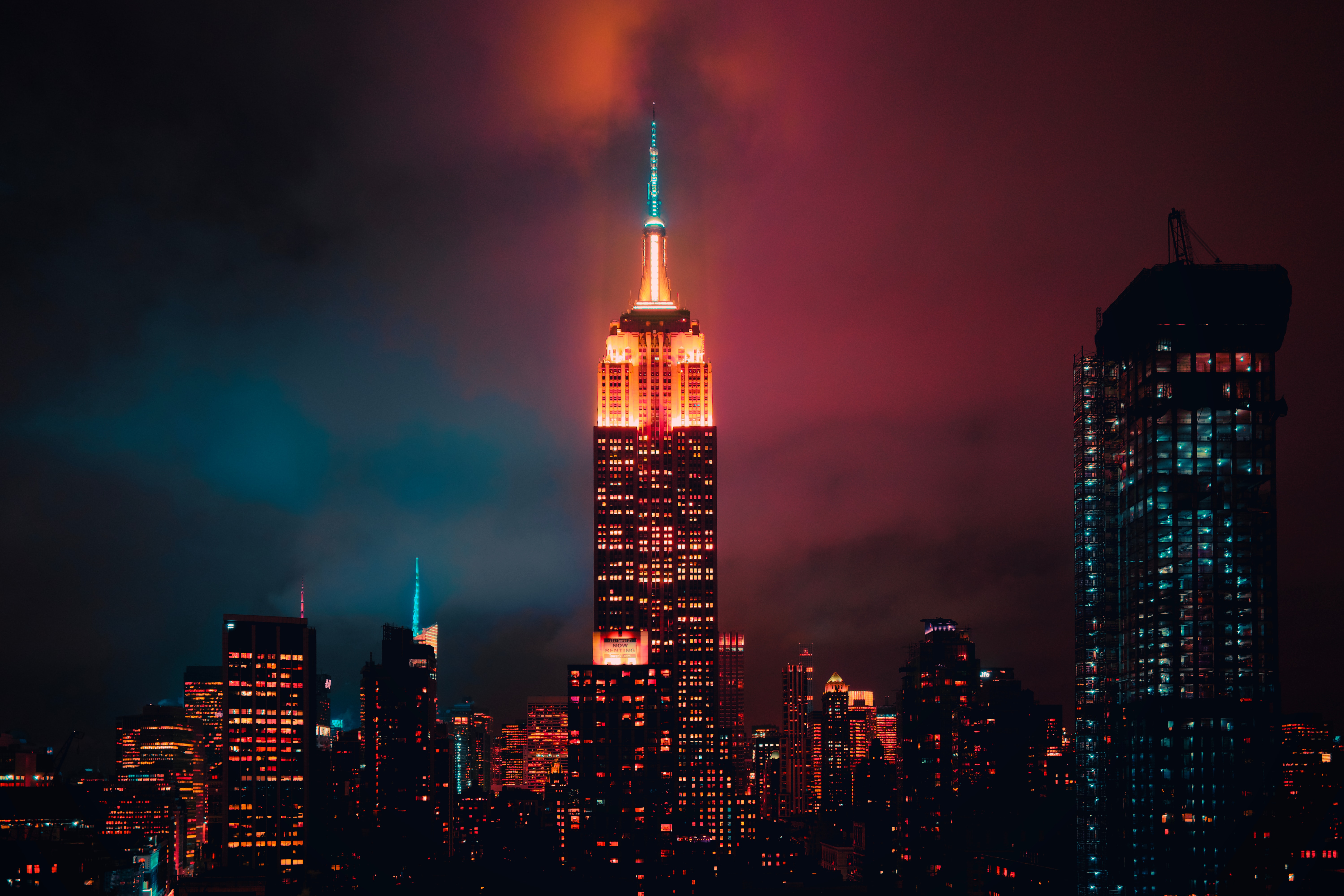 General 6000x4000 Empire State Building New York City night cityscape lights USA photography red North America landmark low light