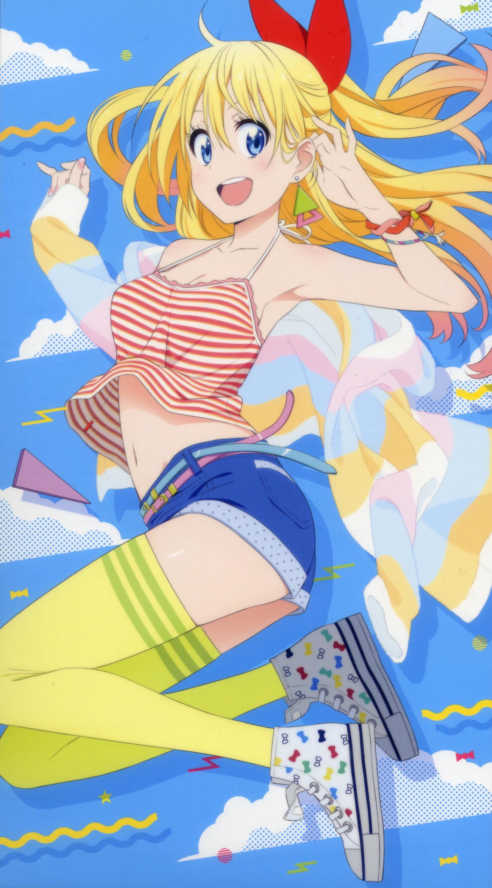 Anime 1618x2920 anime anime girls digital art artwork 2D portrait display Nisekoi Kirisaki Chitoge blonde blue eyes thigh-highs short shorts