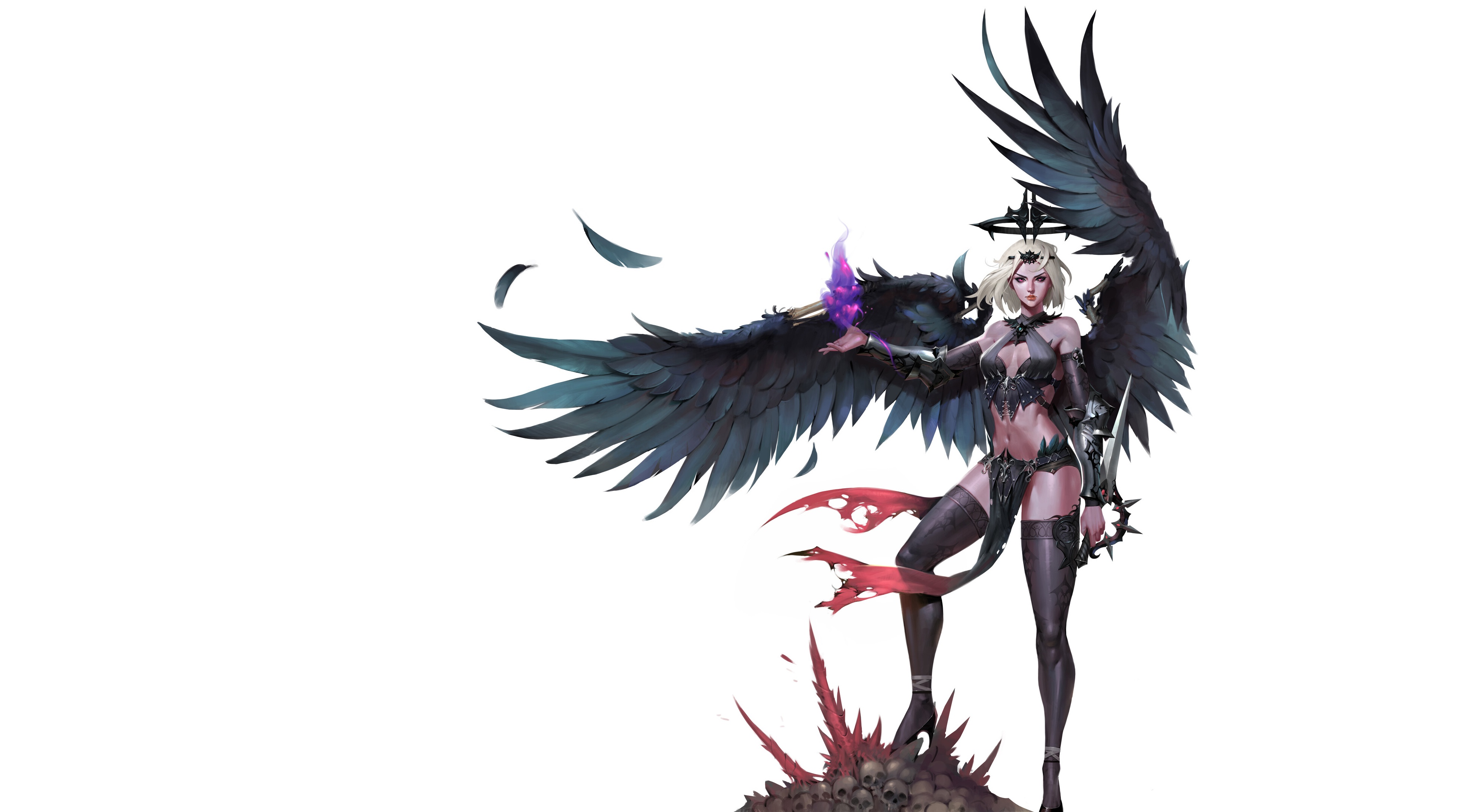 General 3900x2150 simple background white background fantasy girl fantasy art wings