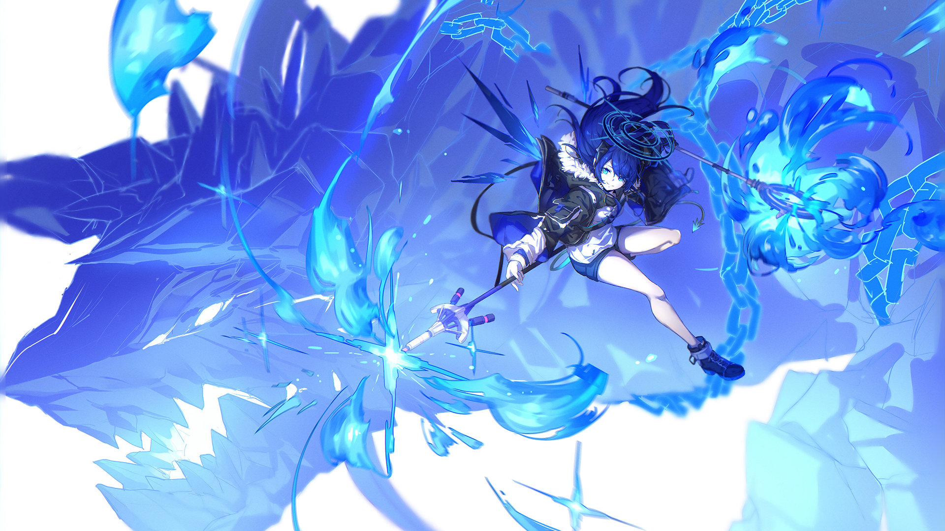 Anime 1920x1080 long hair blue hair staff anime Arknights Mostima (Arknights)