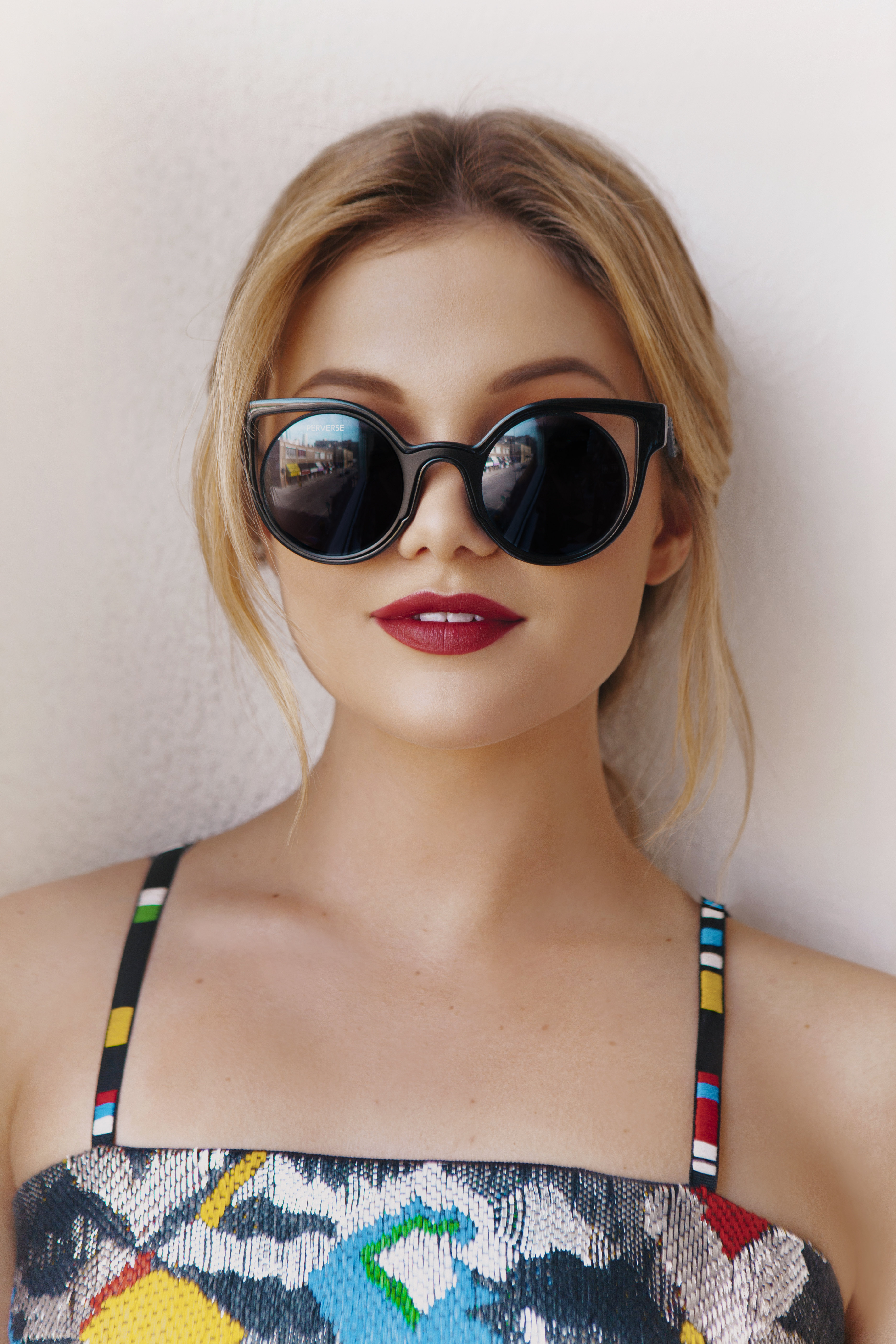 People 3744x5616 Olivia Holt women singer women with shades lipstick reflection women indoors American women sunglasses red lipstick indoors makeup model actress