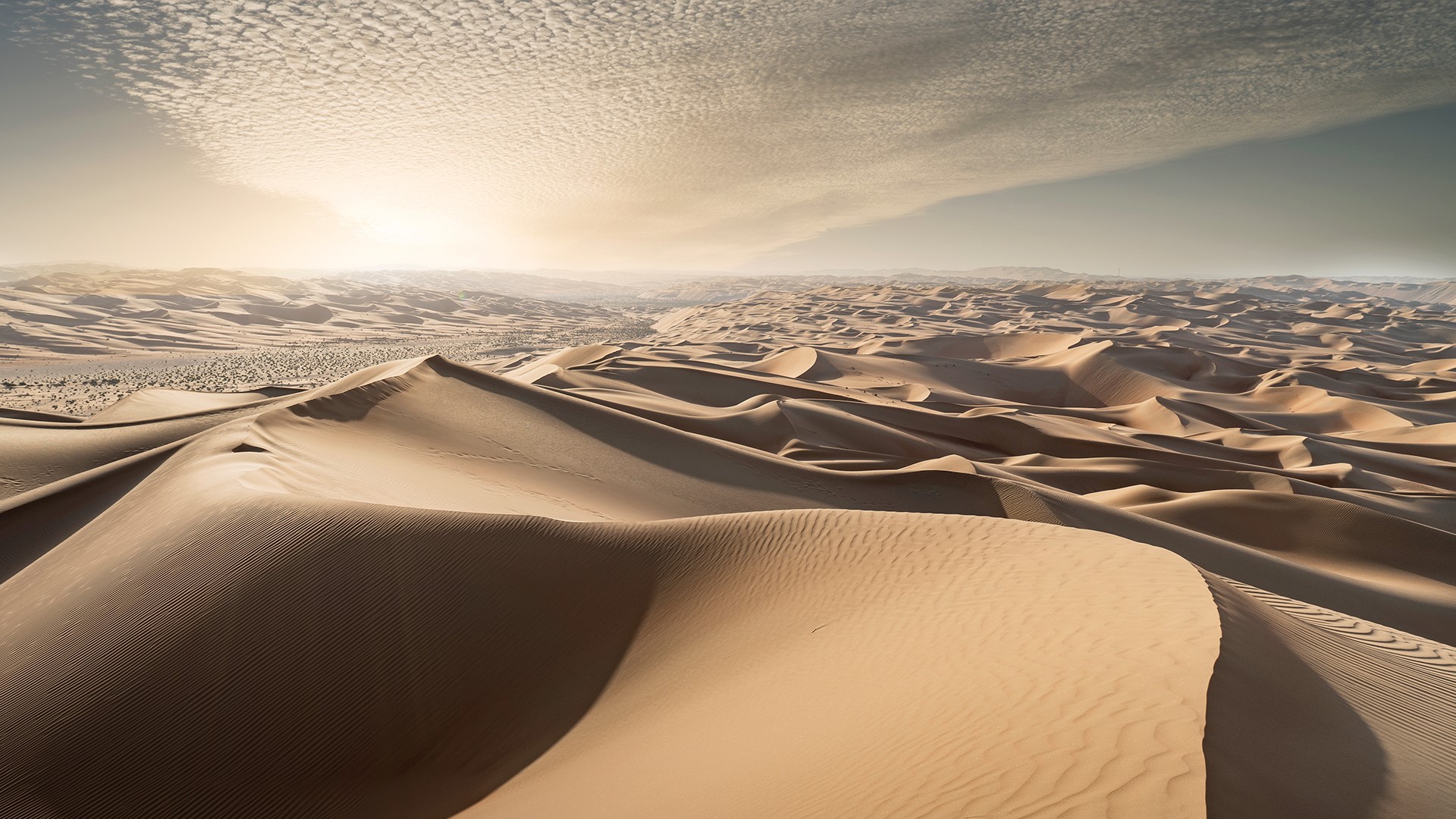 General 1920x1080 nature landscape sand dunes clouds sky plants horizon sand ripples sunset Arabian Peninsula United Arab Emirates